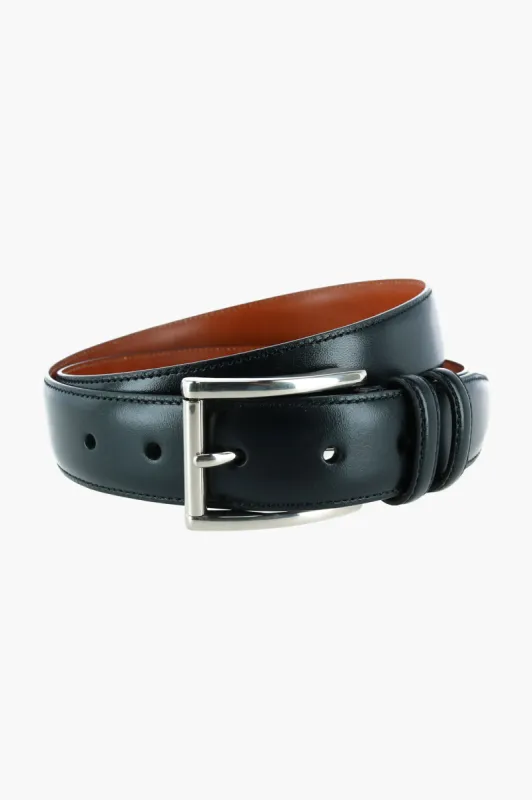 Black Lorenzo 32mm Dropped Edge Leather Belt sold by Tuckernuck