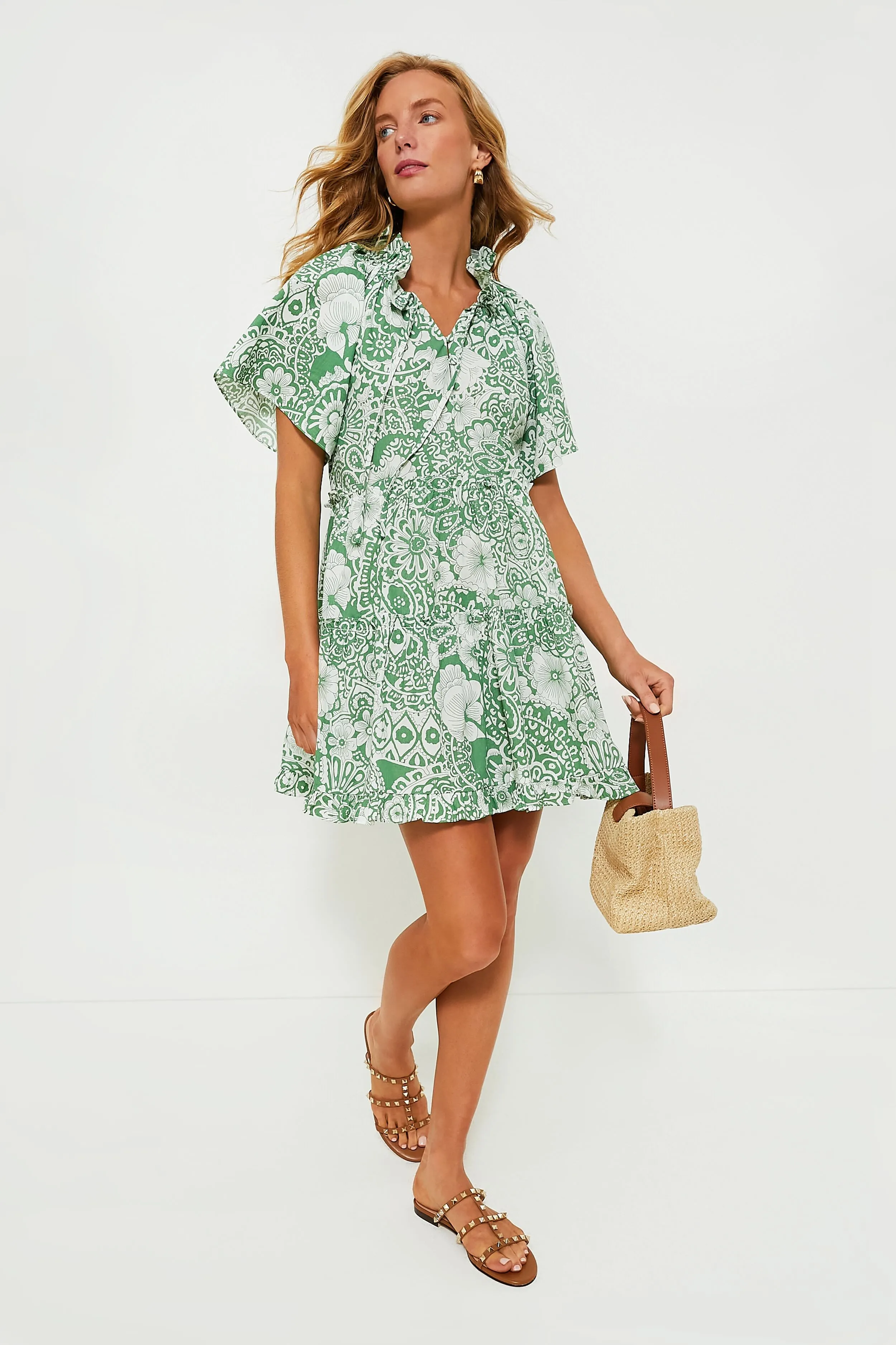 Green and White Tiered Thea Mini Dress sold by Tuckernuck product image thumbnail 2