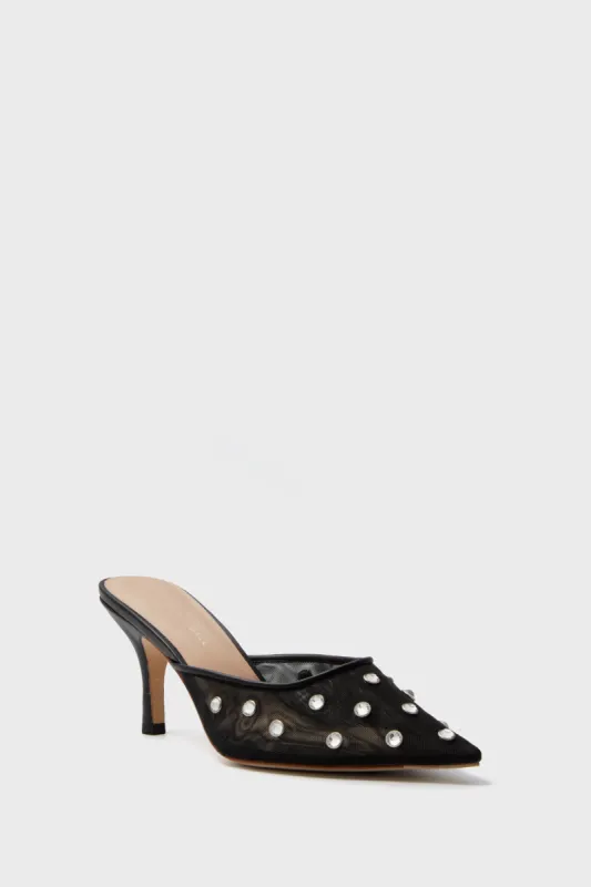 Black Mesh with Rhinestones Paloma Heels made by Loeffler Randall