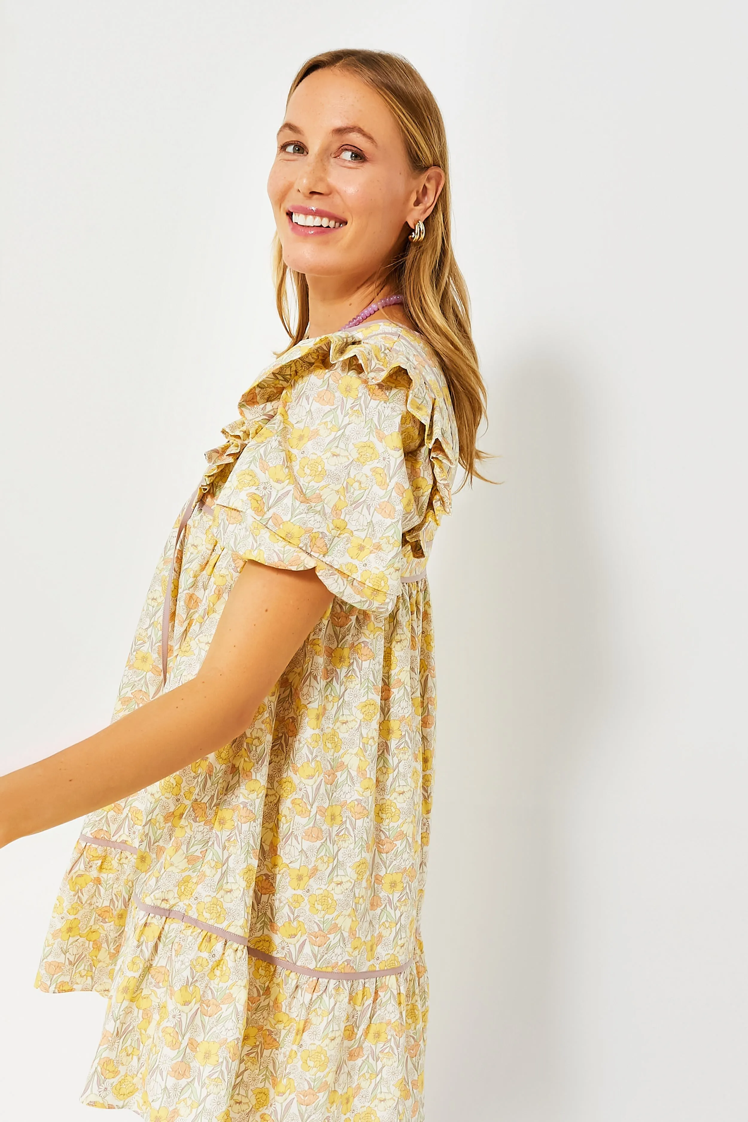 Yellow Floral Ruffled Rosaleigh Mini Dress sold by Tuckernuck product image thumbnail 3