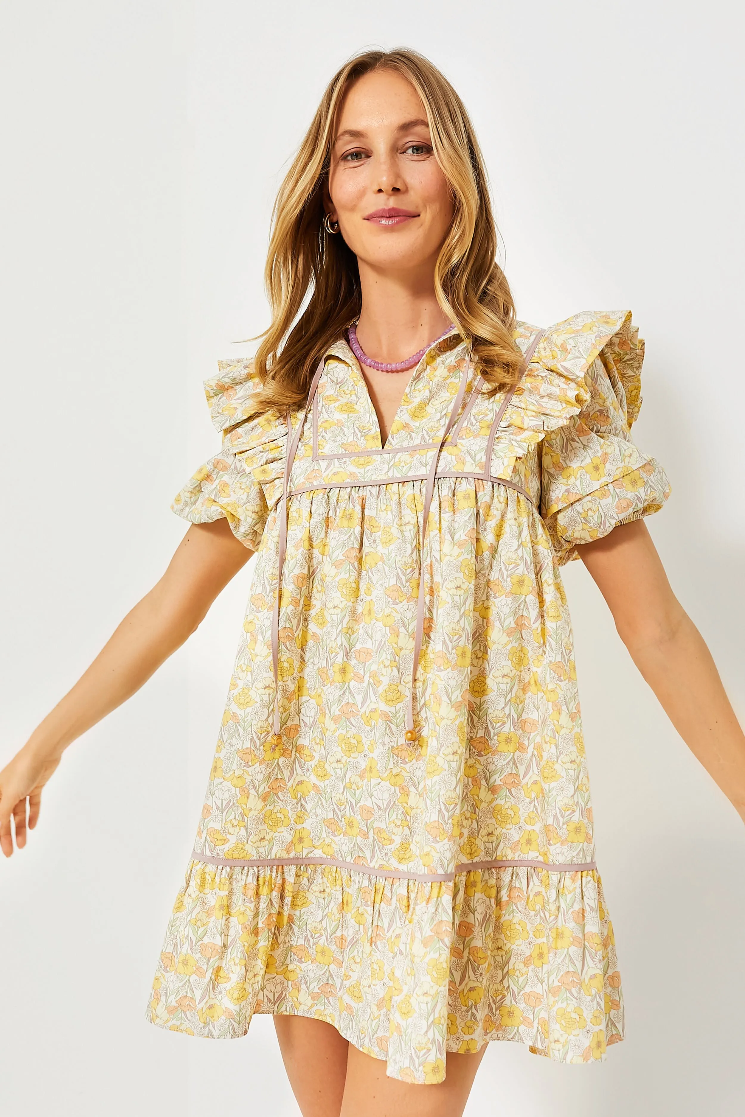 Yellow Floral Ruffled Rosaleigh Mini Dress sold by Tuckernuck product image thumbnail 2