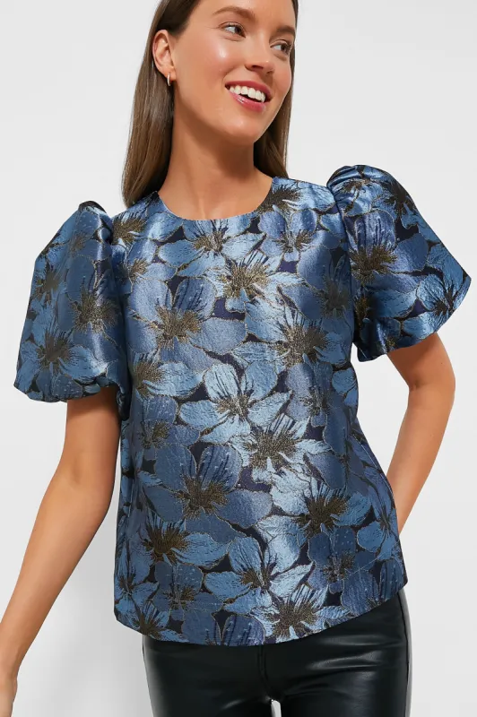 Blue Blossom Jacquard Lyla Blouse sold by Tuckernuck