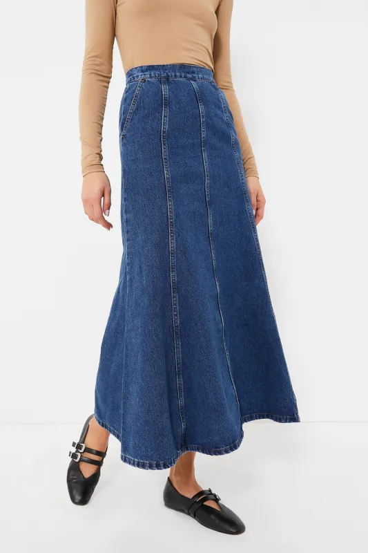 Dark Wash Denim Midi Skirt sold by Tuckernuck