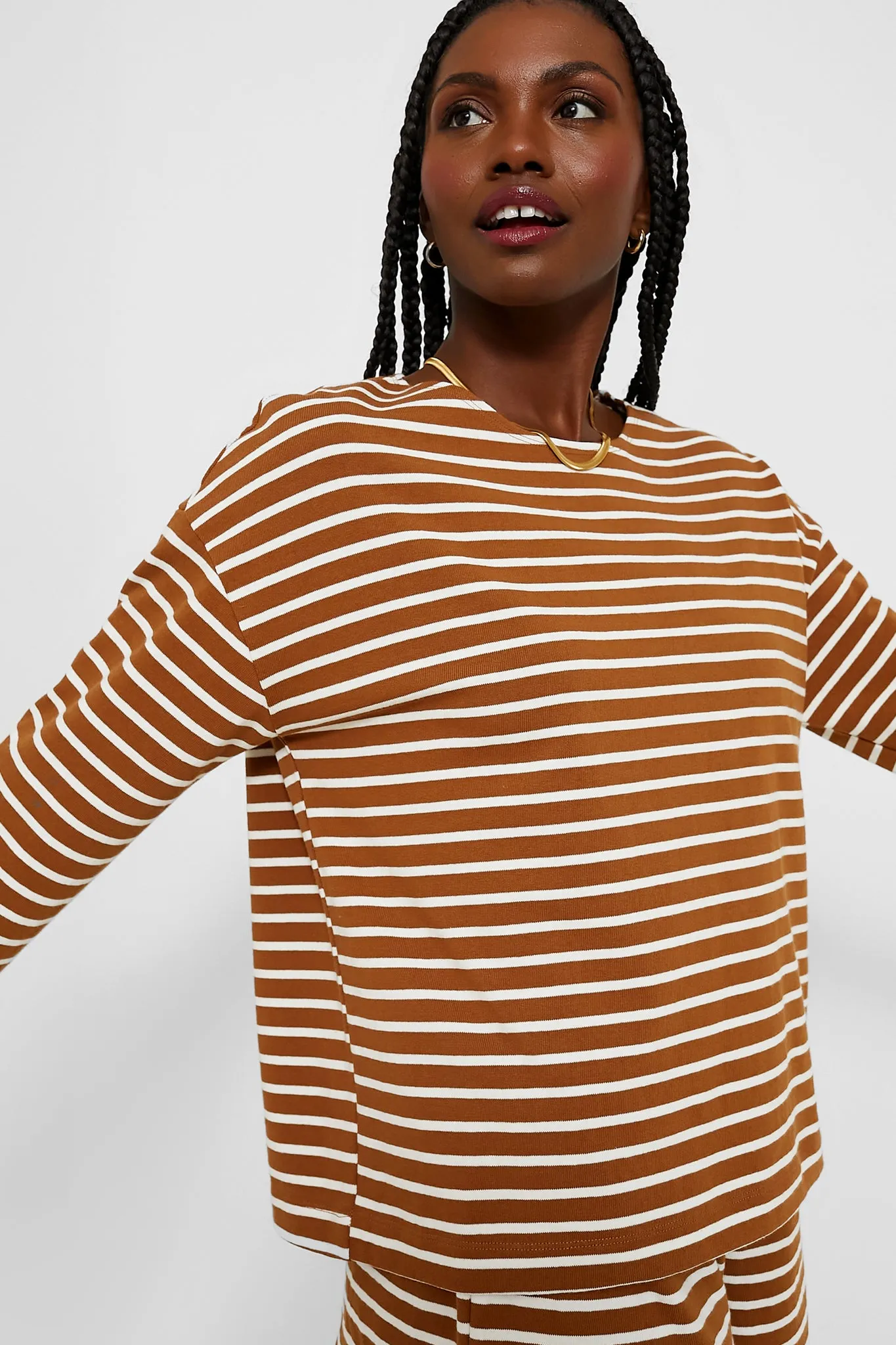 Mocha Stripe Heavyweight Knit Odelle Top sold by Tuckernuck product image thumbnail 3