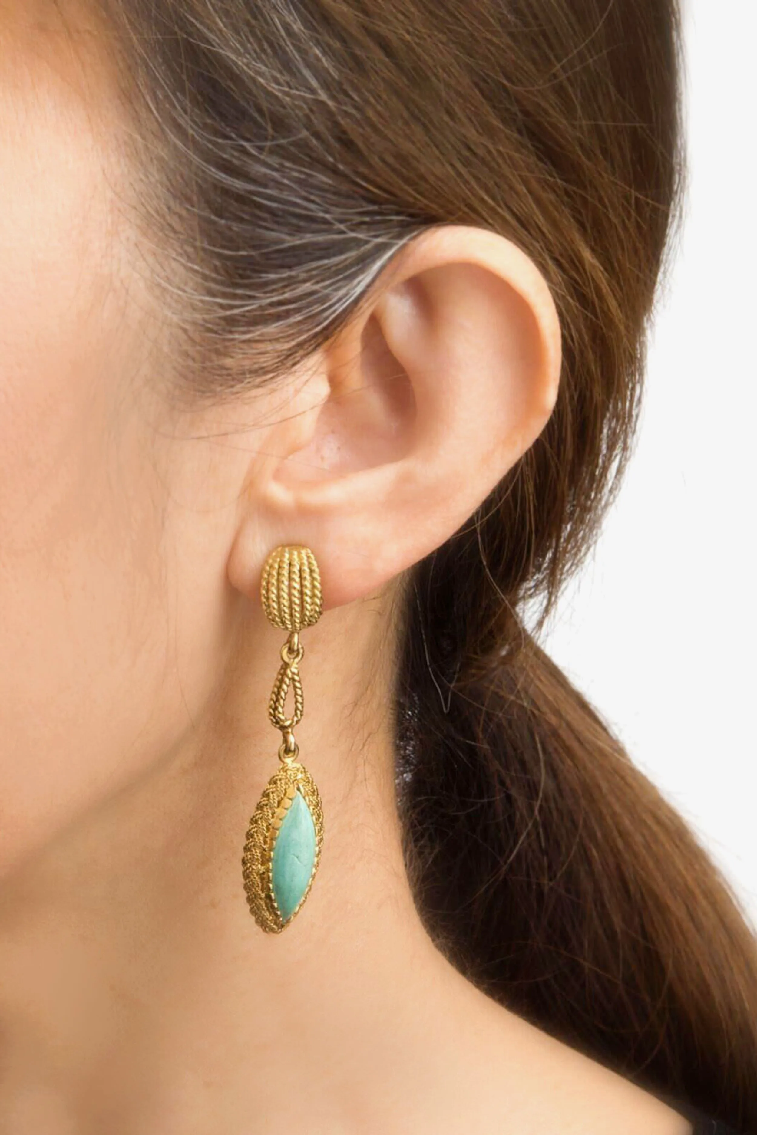 Vintage Turquoise Drop Earrings 18k Yellow Gold Rope Design Dangle Estate Fine sold by Tuckernuck product image thumbnail 2