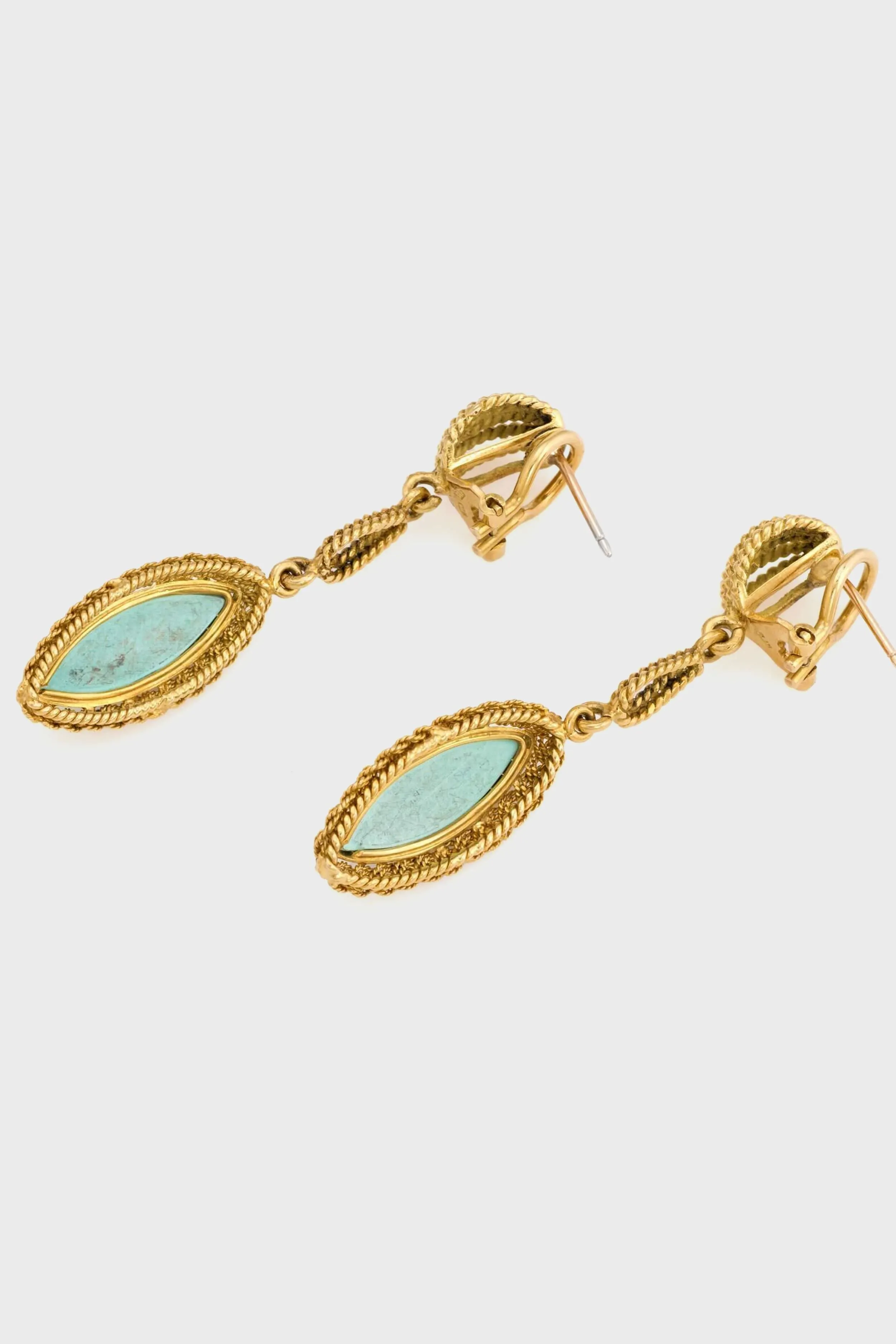 Vintage Turquoise Drop Earrings 18k Yellow Gold Rope Design Dangle Estate Fine sold by Tuckernuck product image thumbnail 3