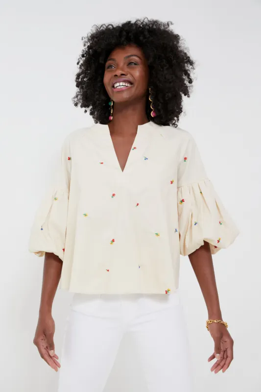 Tan Embroidered Blooms Blouse sold by Tuckernuck
