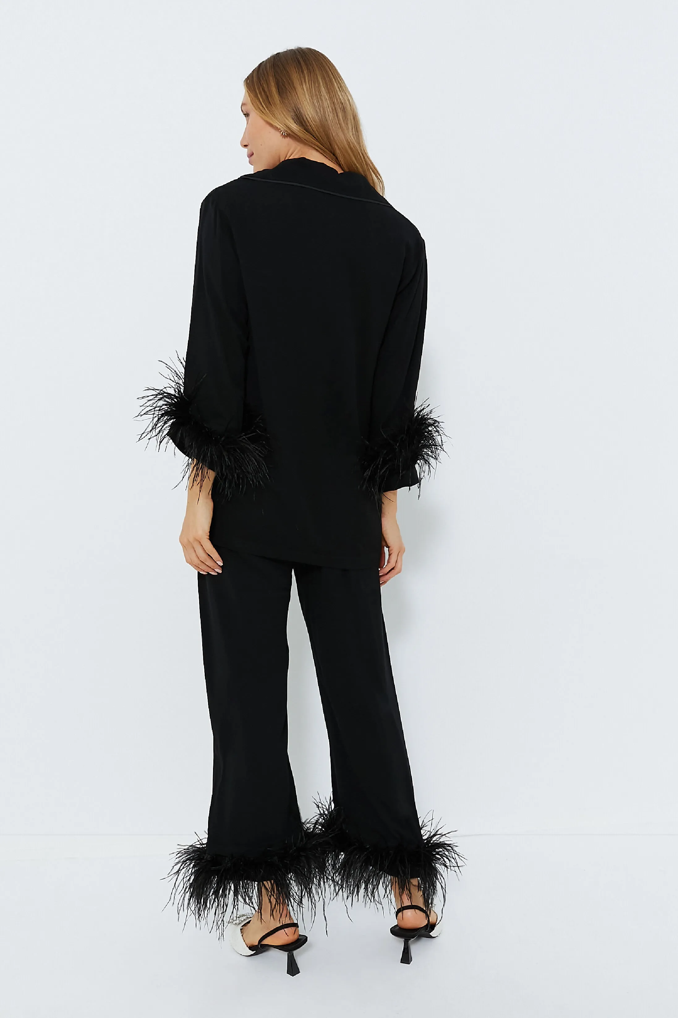 Black Party Pajama Set with Feathers sold by Tuckernuck product image thumbnail 4