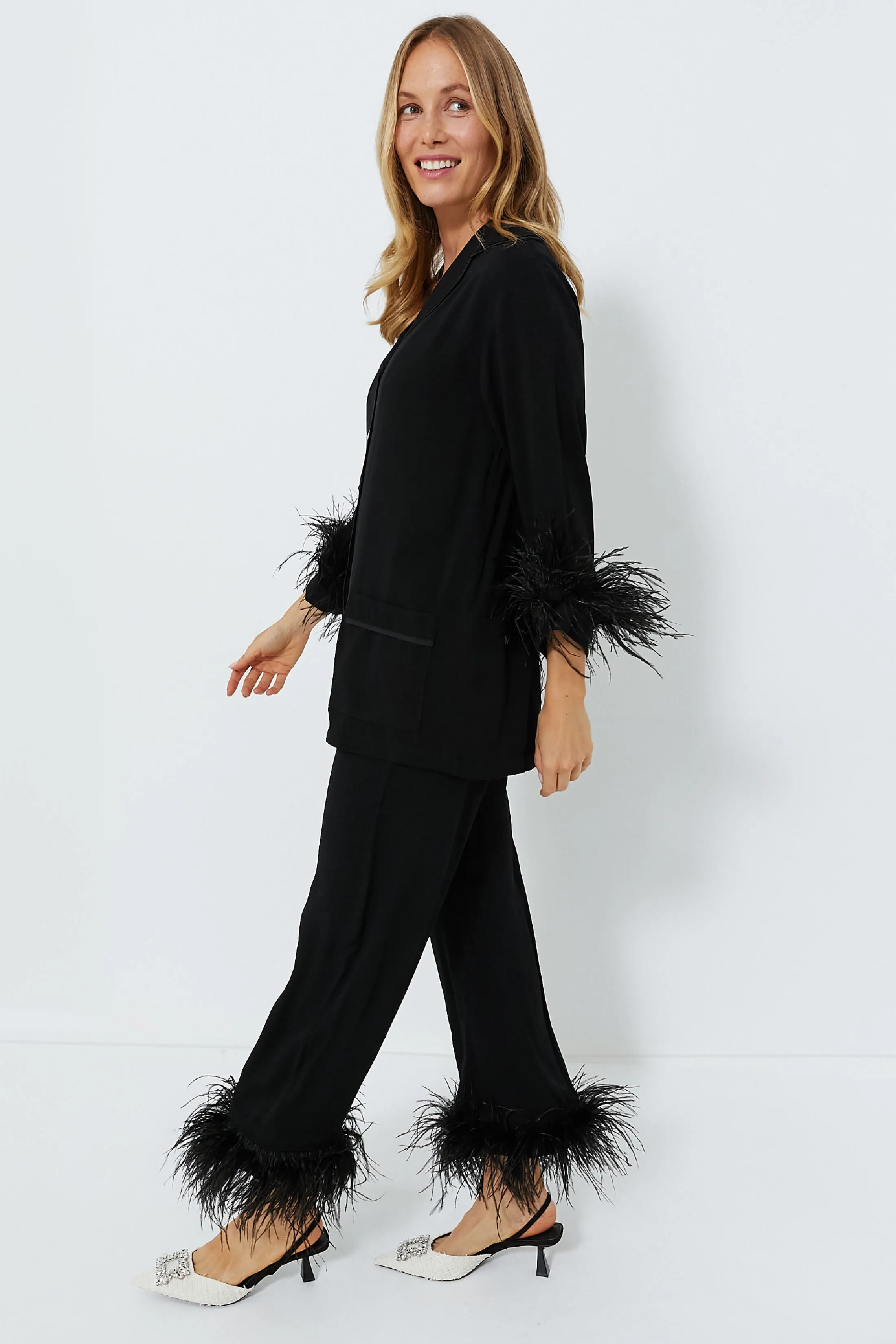 Black Party Pajama Set with Feathers sold by Tuckernuck product image thumbnail 3