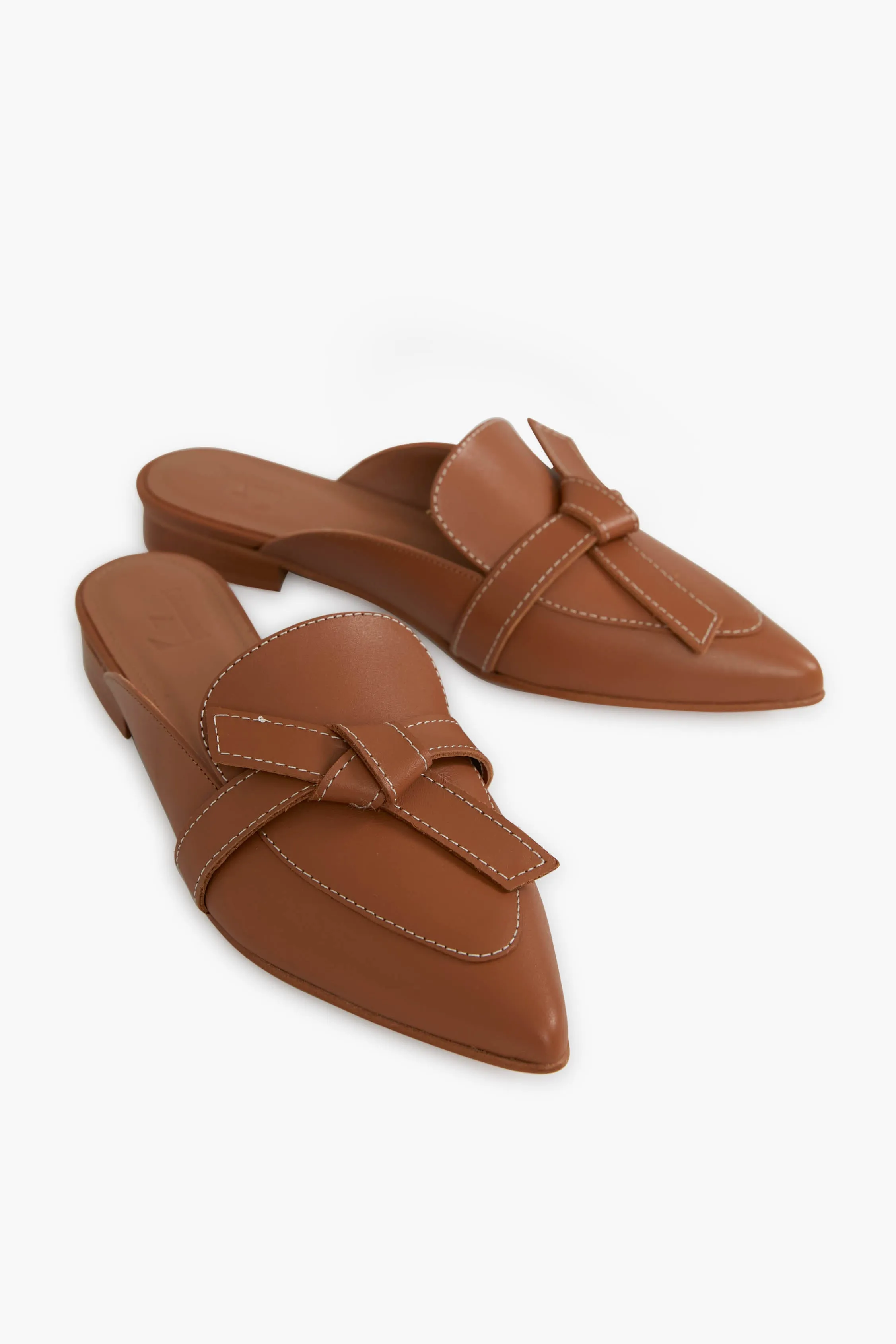 Cognac Leather Anina Slides sold by Tuckernuck