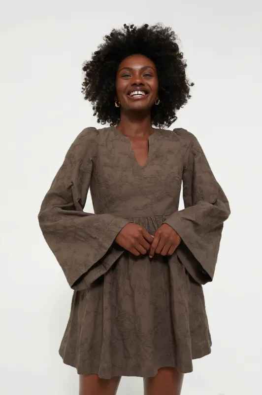 Brown Textured Becca Bell-Sleeved Mini Dress sold by Tuckernuck