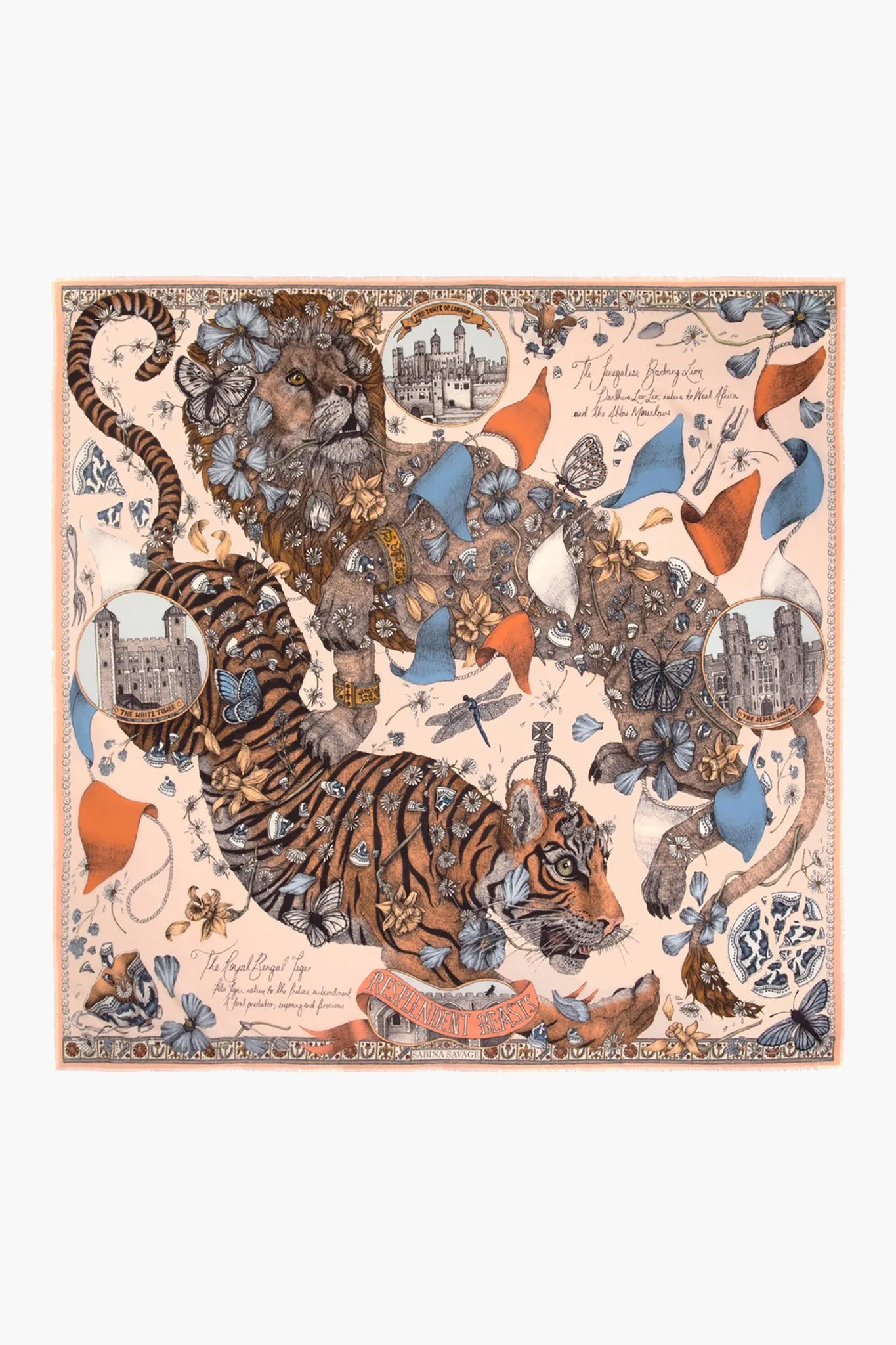 Peony Lion and Tiger's Tea Party Silk Neckerchief sold by Tuckernuck product image thumbnail 3