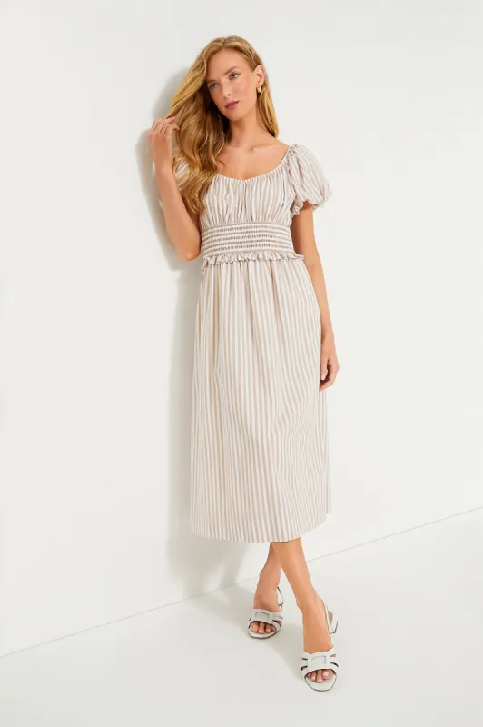 Tan Stripe Puff Sleeve Flynn Dress sold by Tuckernuck