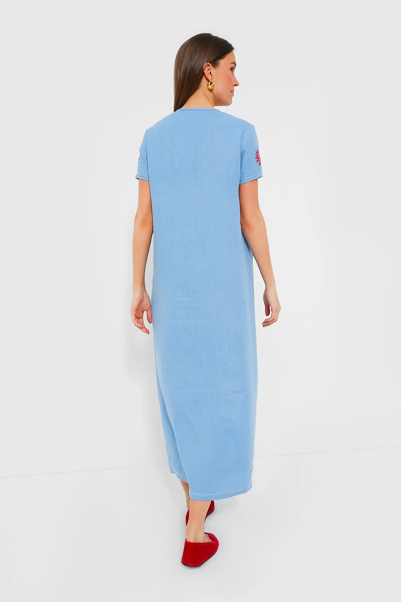 Blue Petra Embroidered Linen Maxi Dress sold by Tuckernuck product image thumbnail 4