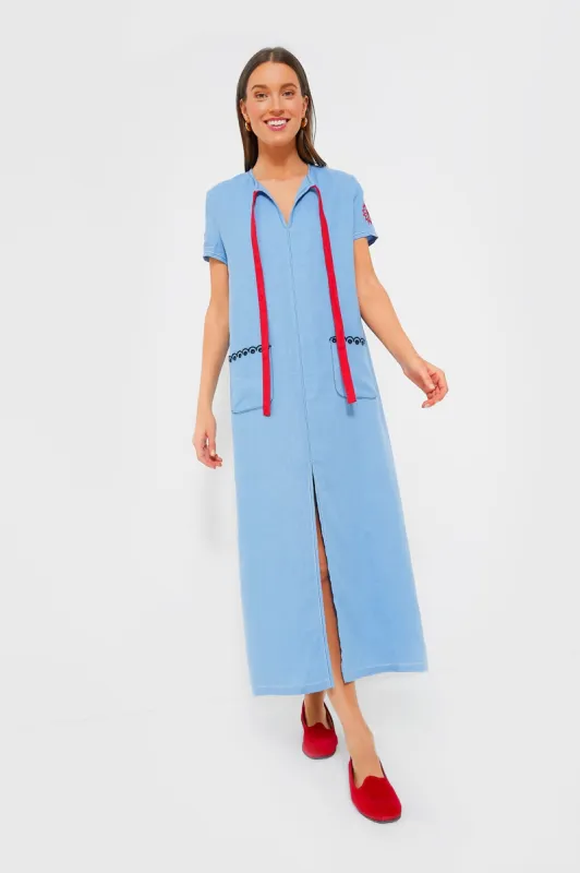 Blue Petra Embroidered Linen Maxi Dress sold by Tuckernuck