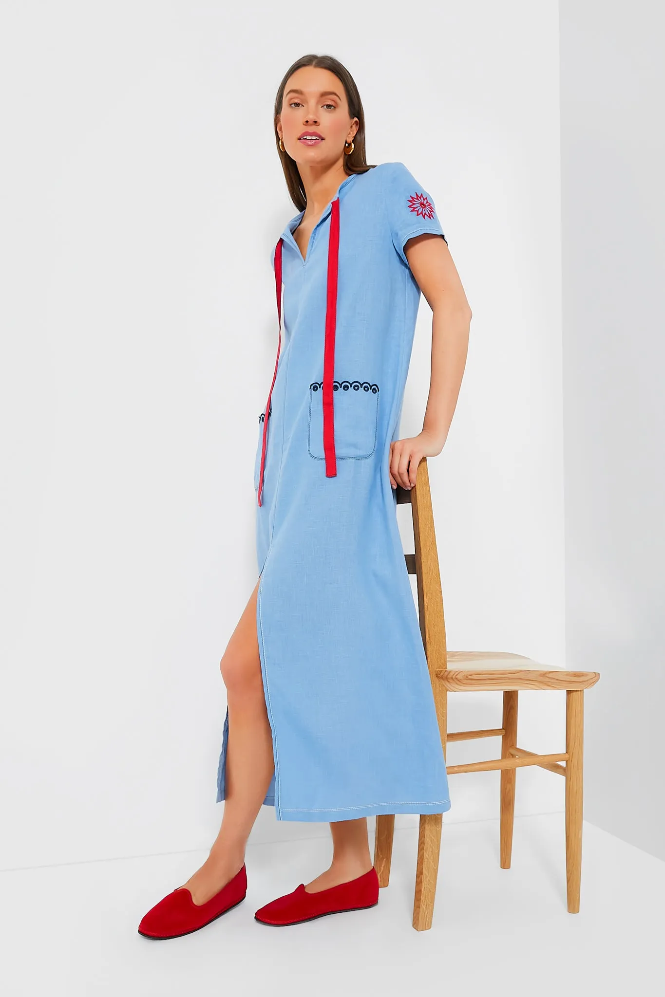 Blue Petra Embroidered Linen Maxi Dress sold by Tuckernuck product image thumbnail 2