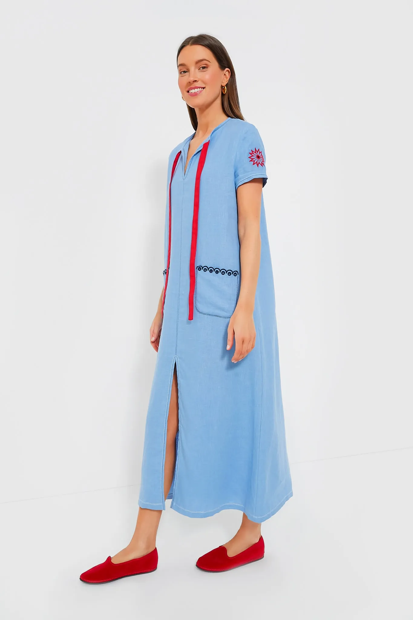 Blue Petra Embroidered Linen Maxi Dress sold by Tuckernuck product image thumbnail 3