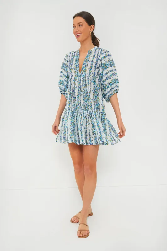 Blue Waves Flowers Aria Mini Dress made by Poupette St Barth