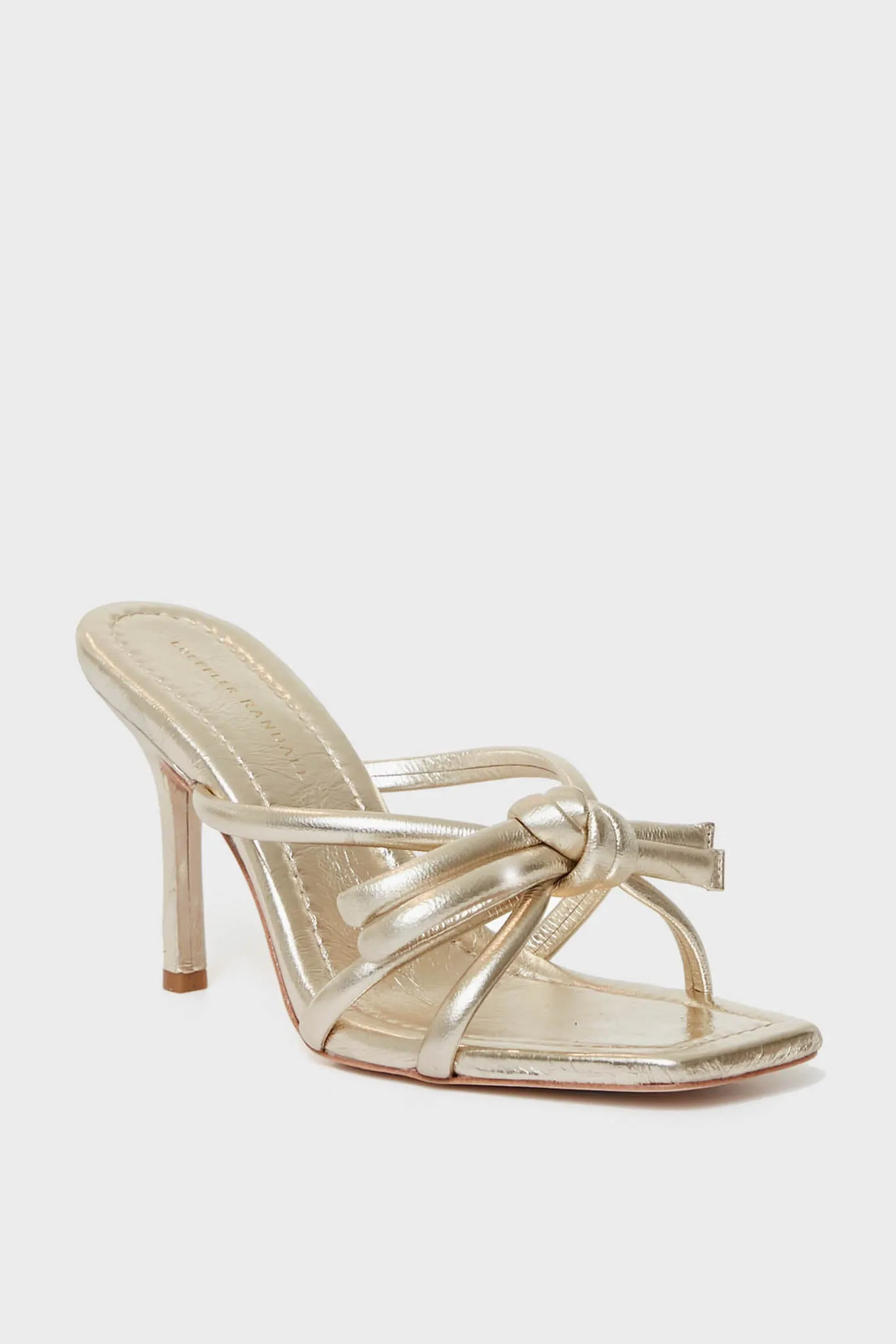 Champagne Margi Leather Bow Heeled Sandals sold by Tuckernuck