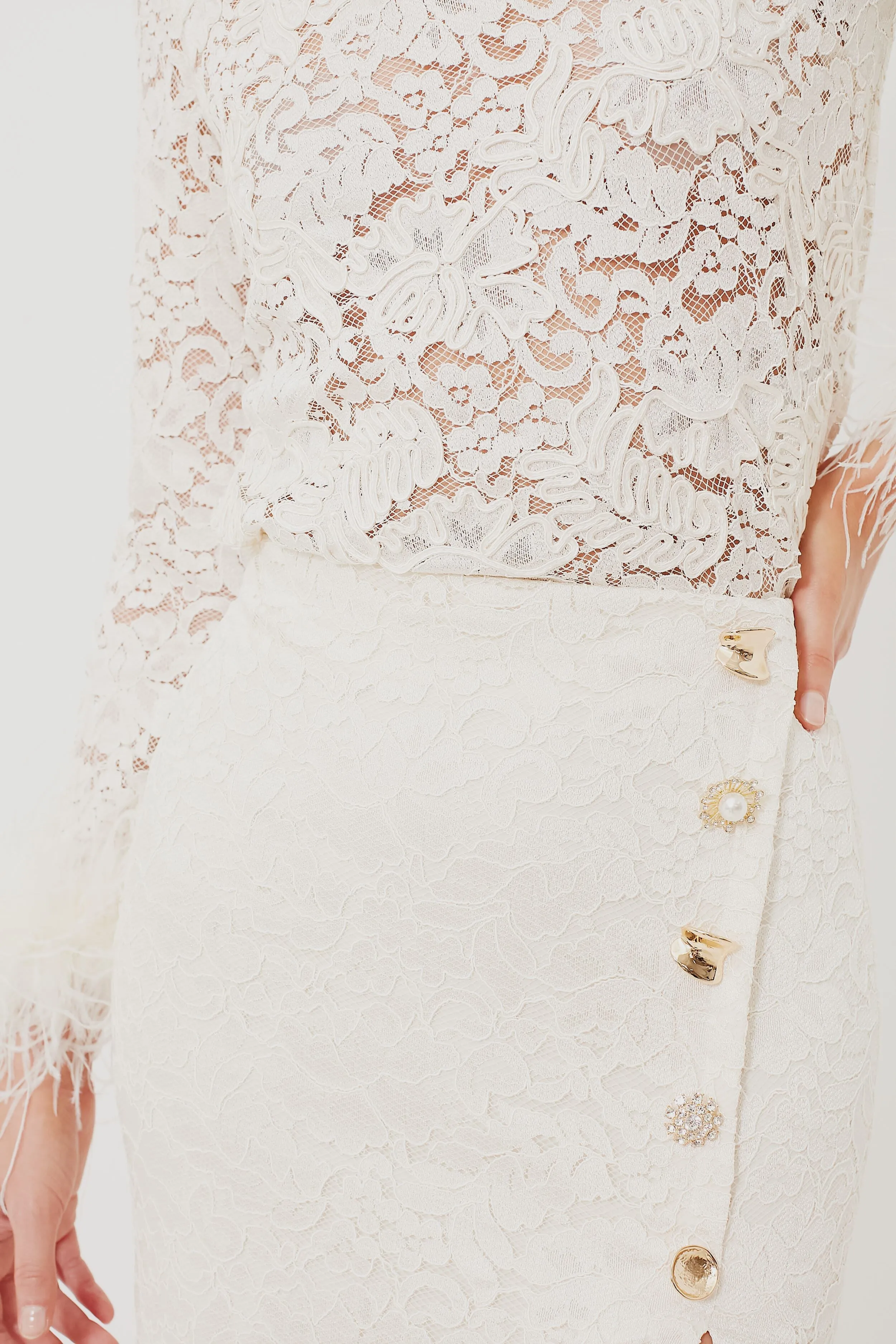 Cream Cord Lace Midi Skirt sold by Tuckernuck product image thumbnail 5