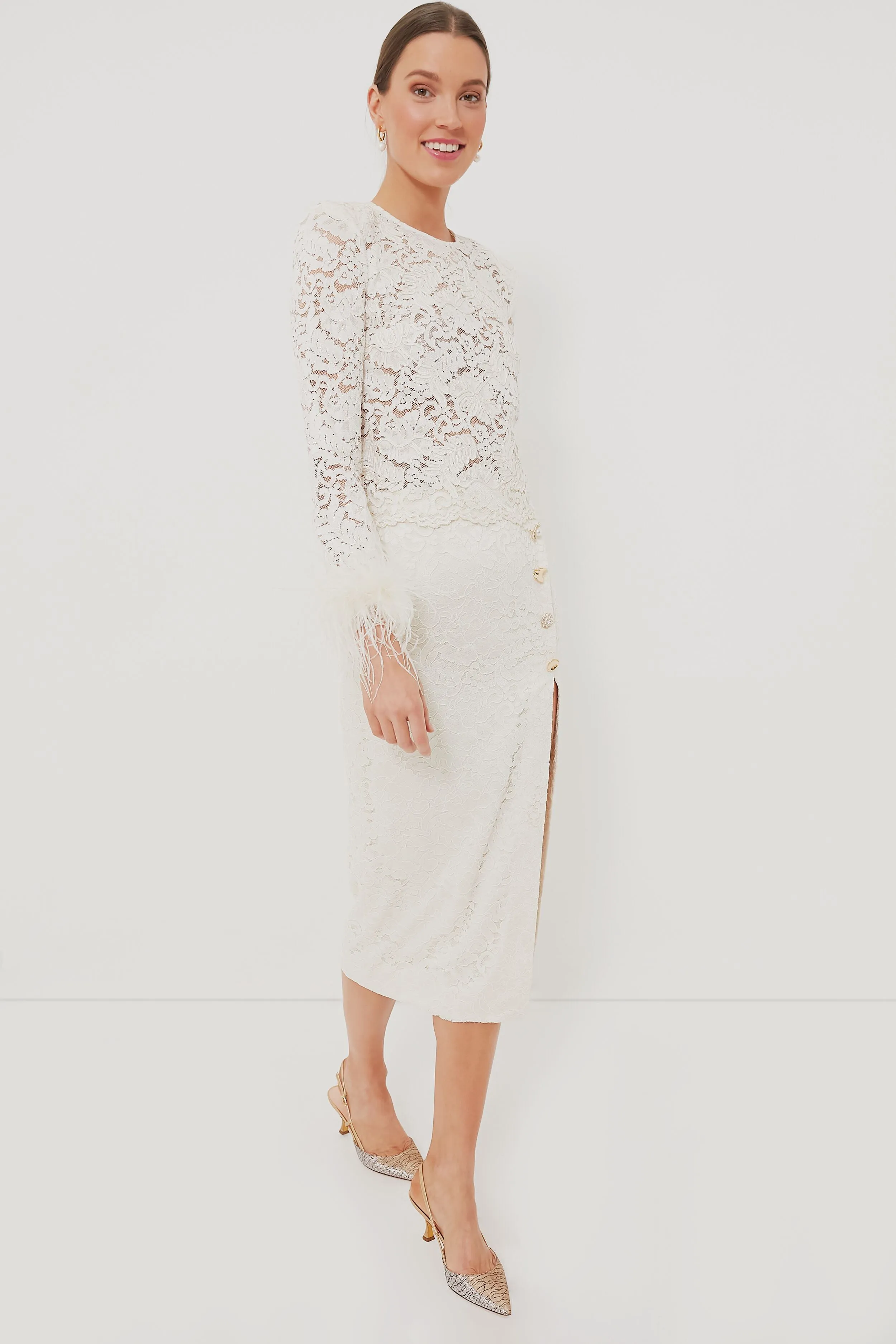 Cream Cord Lace Midi Skirt sold by Tuckernuck product image thumbnail 2