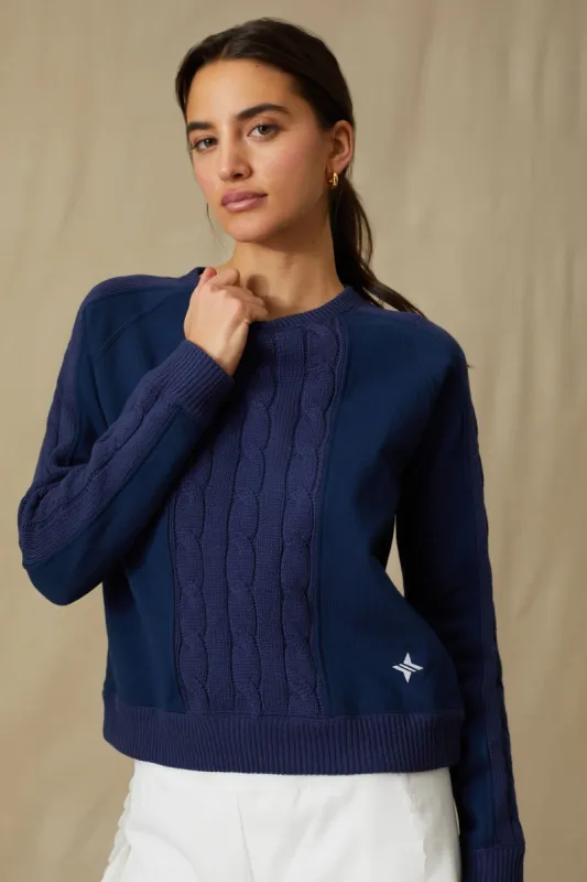 Navy Cable Knit Reid Sweatshirt sold by Tuckernuck