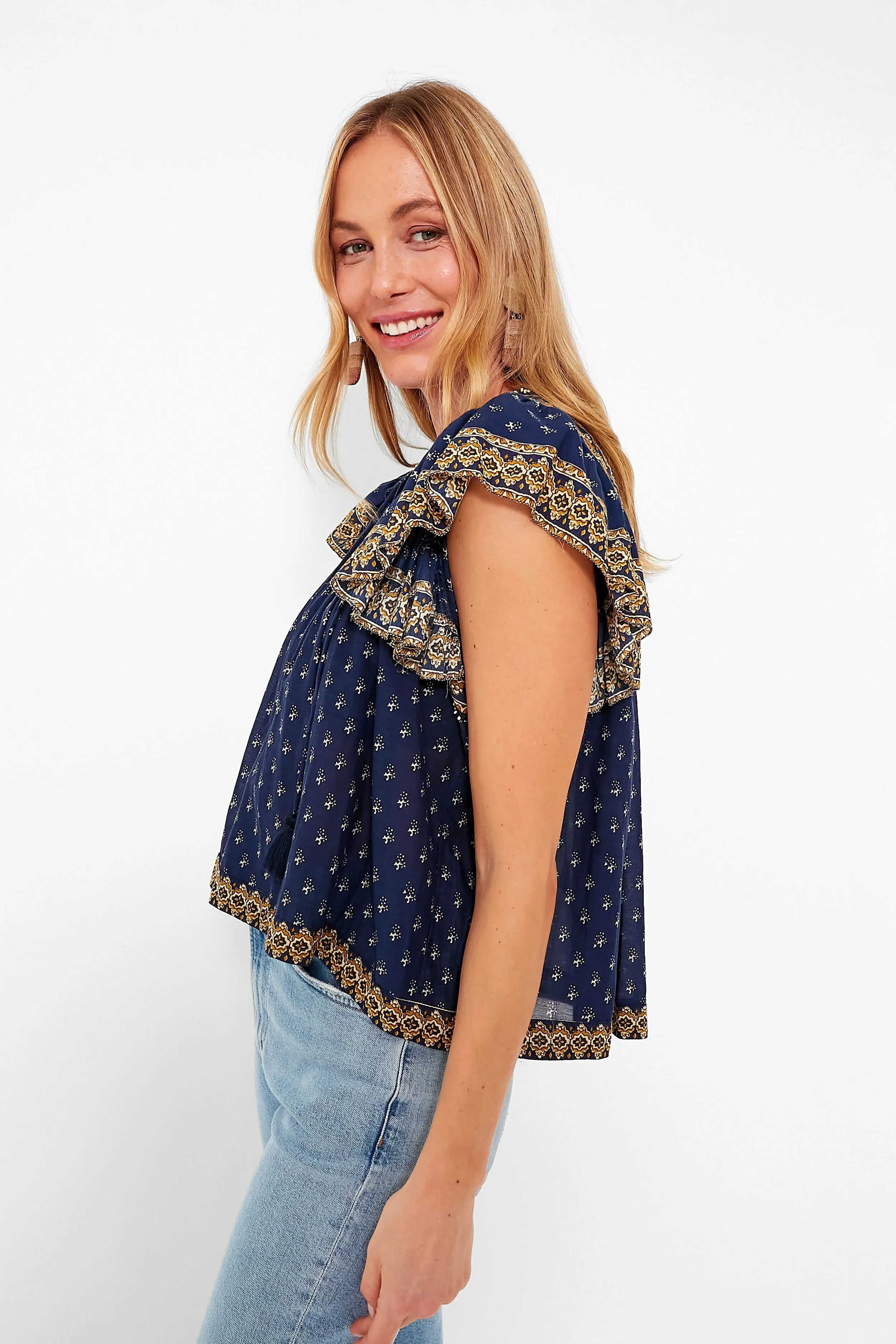 Navy Arlita Print Flutter Sleeve Top sold by Tuckernuck product image thumbnail 3