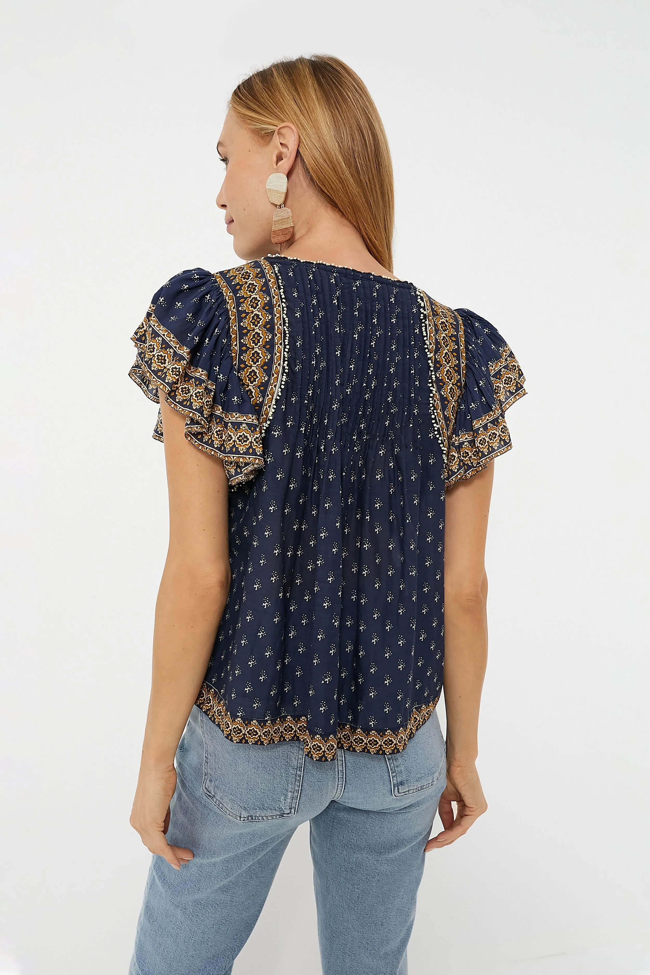 Navy Arlita Print Flutter Sleeve Top sold by Tuckernuck product image thumbnail 4