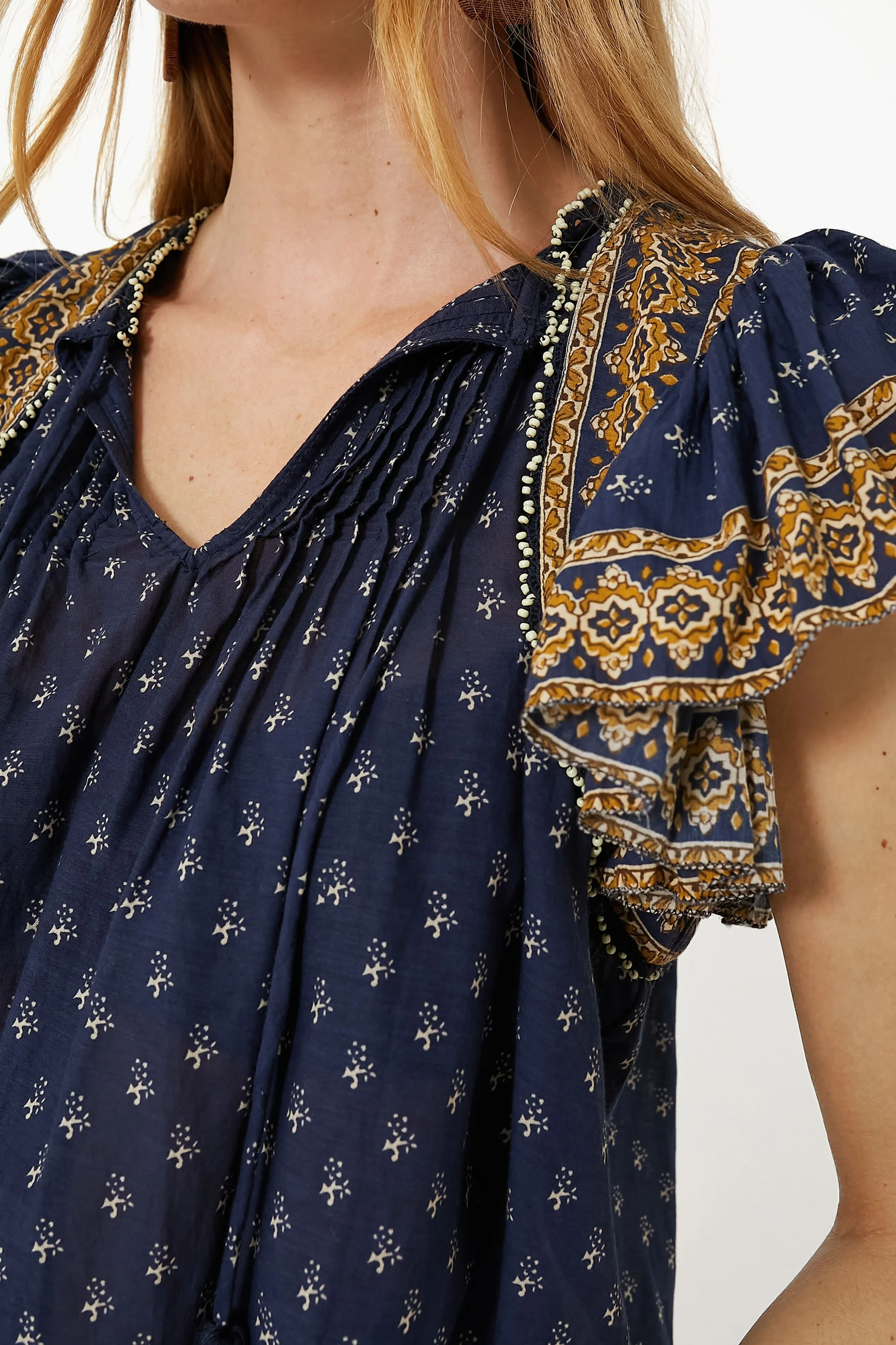 Navy Arlita Print Flutter Sleeve Top sold by Tuckernuck product image thumbnail 5