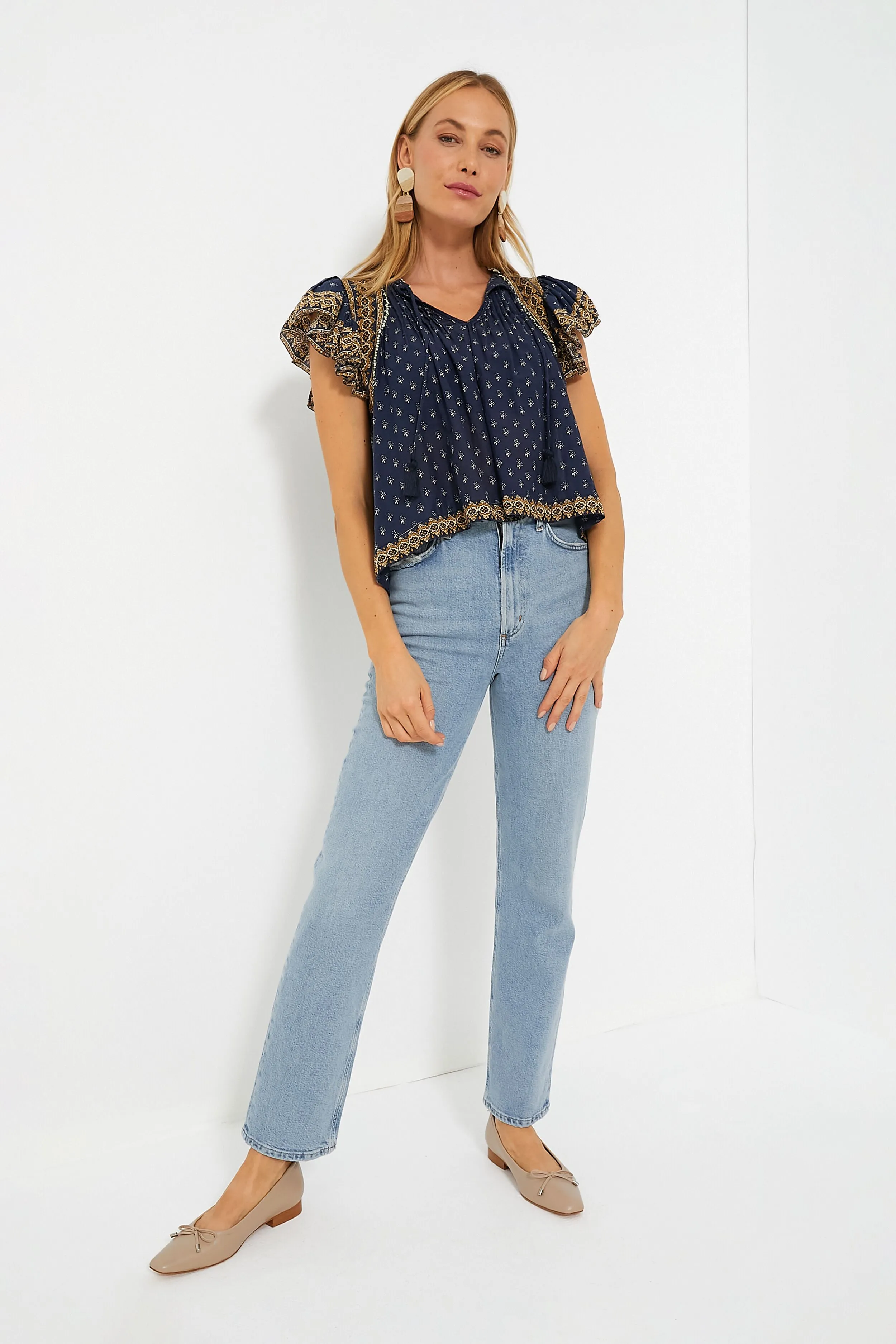 Navy Arlita Print Flutter Sleeve Top sold by Tuckernuck product image thumbnail 2