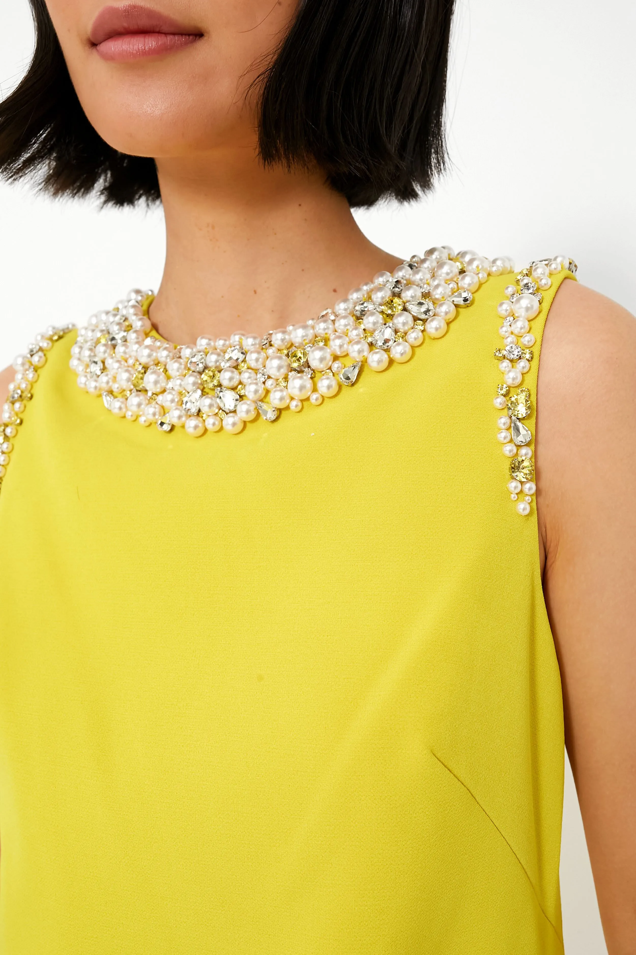 Chartreuse Jeweled Crepe Shift Dress sold by Tuckernuck product image thumbnail 5
