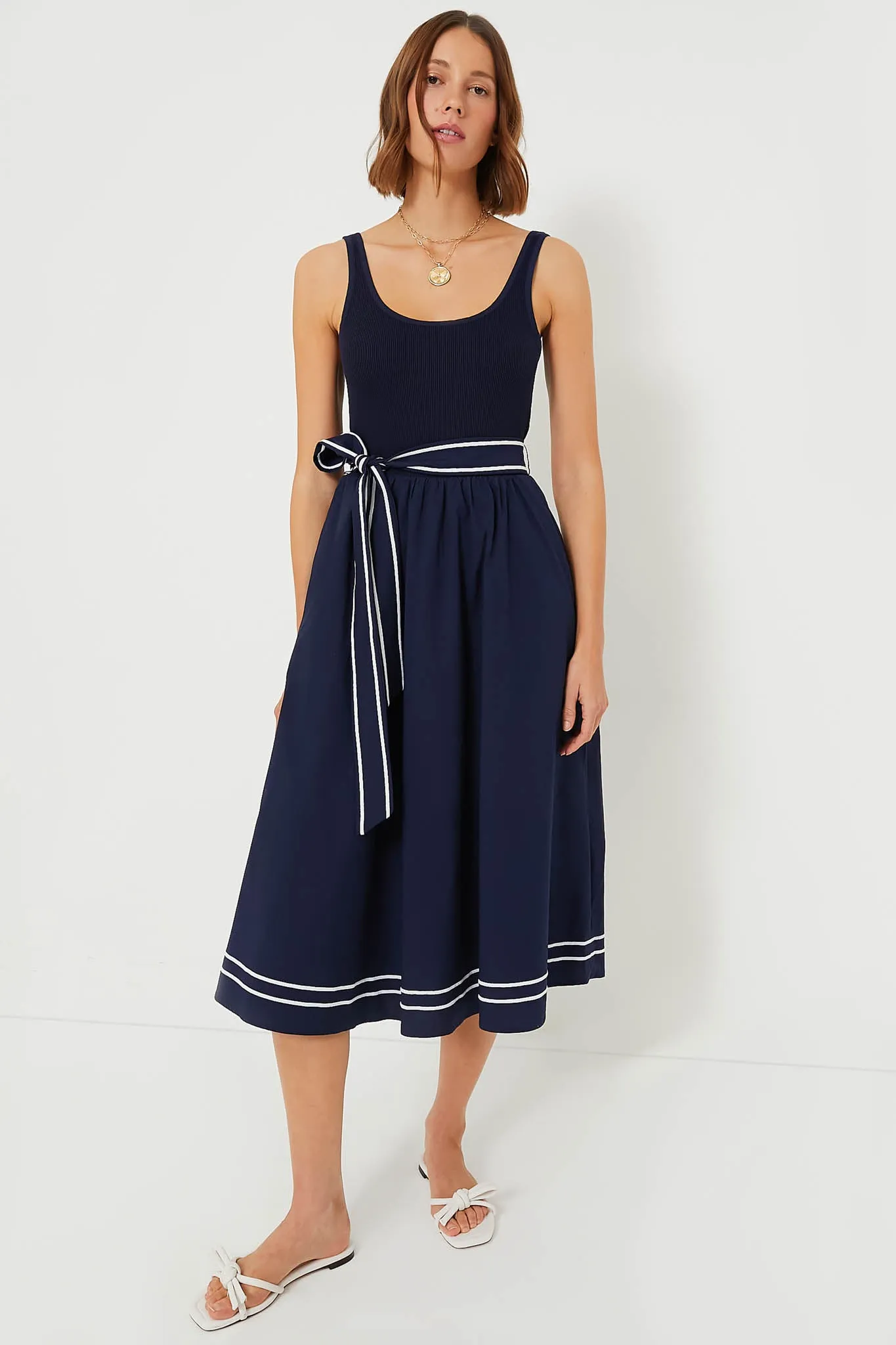 Nautical Navy Poplin Rib Midi Dress sold by Tuckernuck