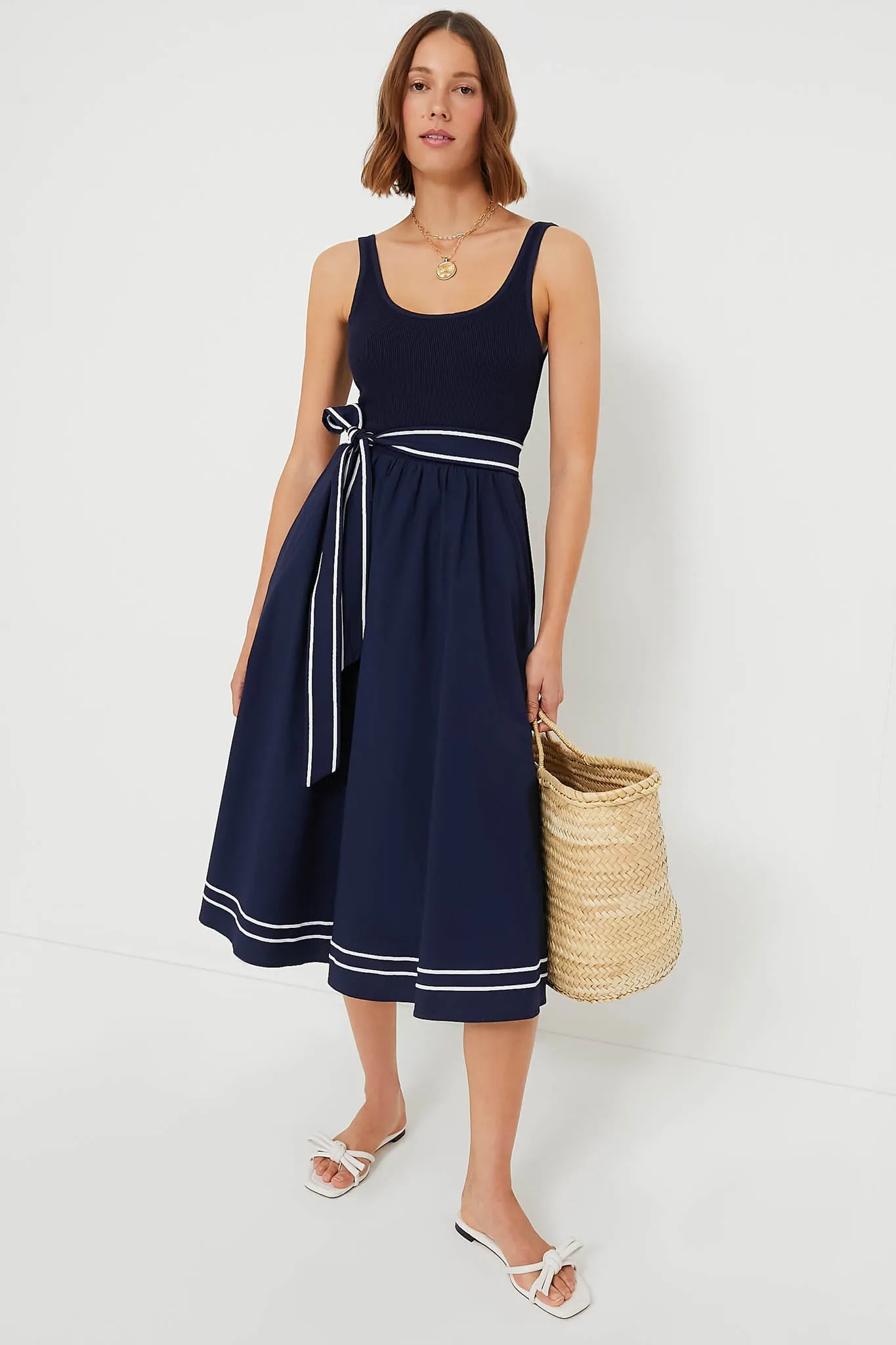 Nautical Navy Poplin Rib Midi Dress sold by Tuckernuck product image thumbnail 2
