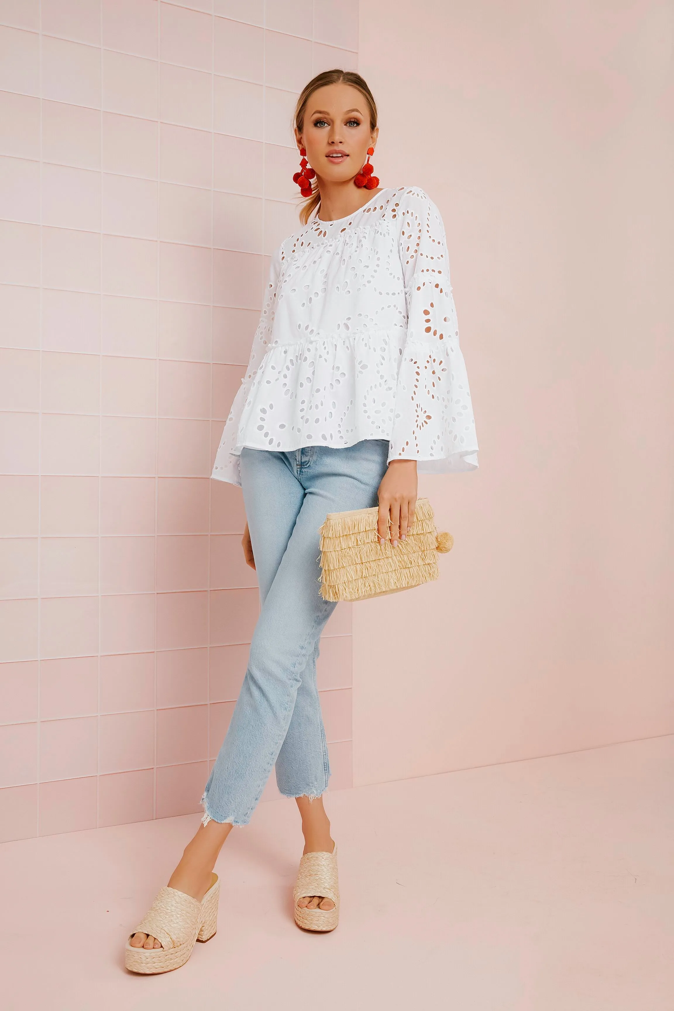 White Eyelet Eloise Blouse sold by Tuckernuck