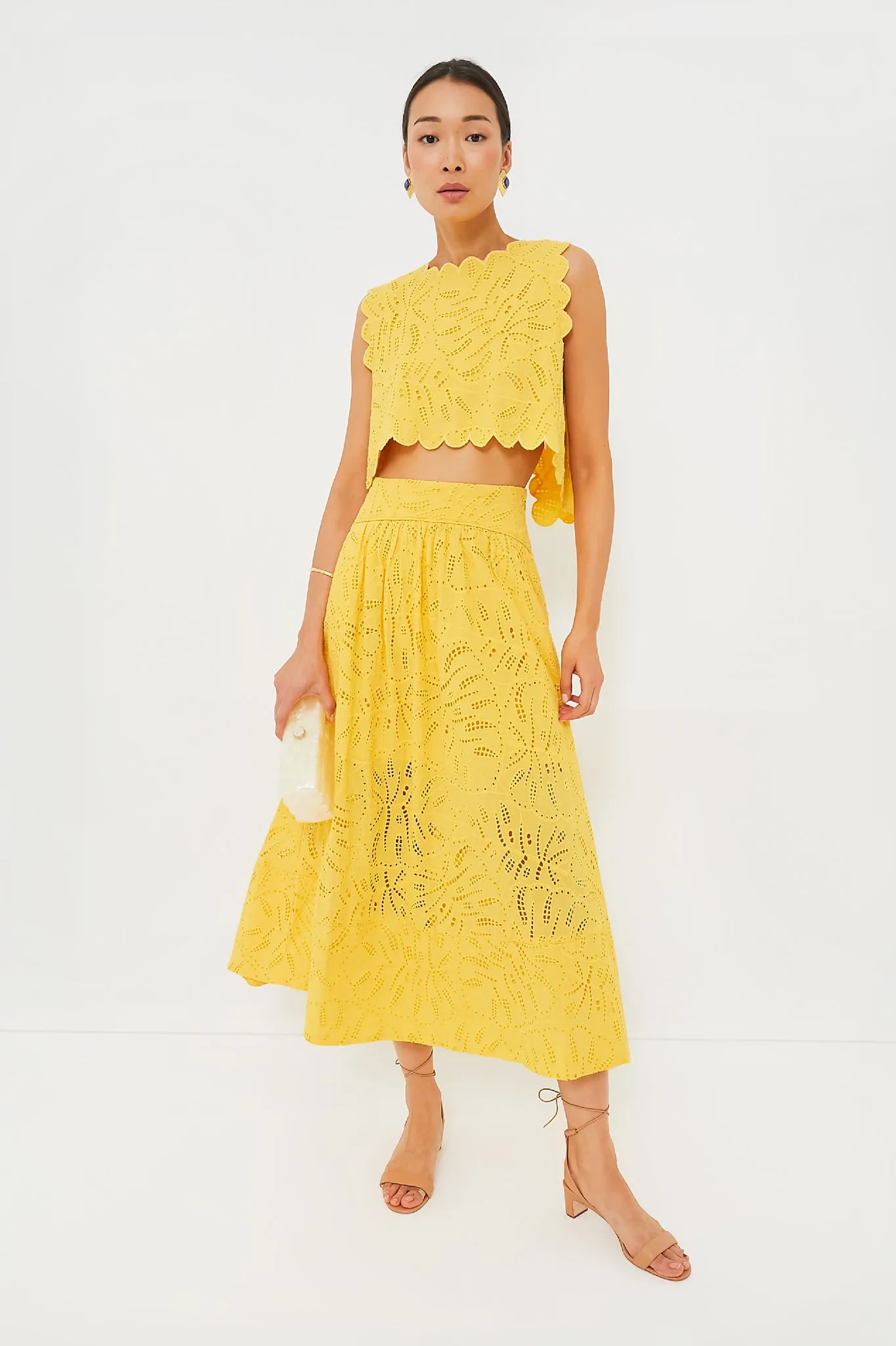 Yellow Monstera Eyelet Crop Top sold by Tuckernuck product image thumbnail 3