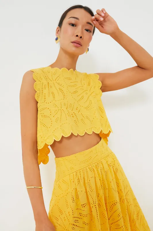 Yellow Monstera Eyelet Crop Top made by Tuckernuck
