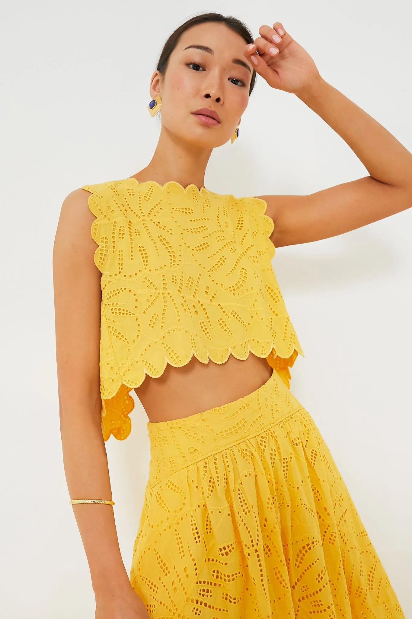 Yellow Monstera Eyelet Crop Top sold by Tuckernuck