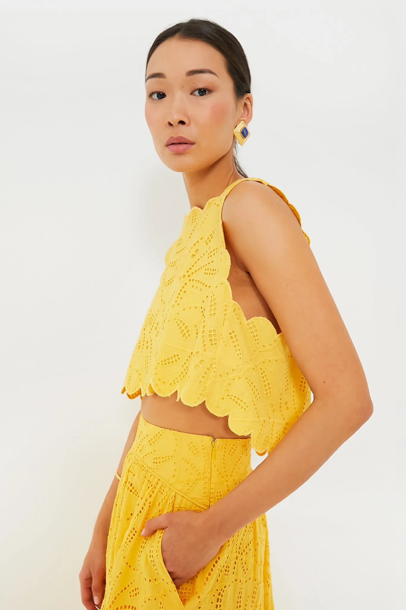 Yellow Monstera Eyelet Crop Top sold by Tuckernuck product image thumbnail 4