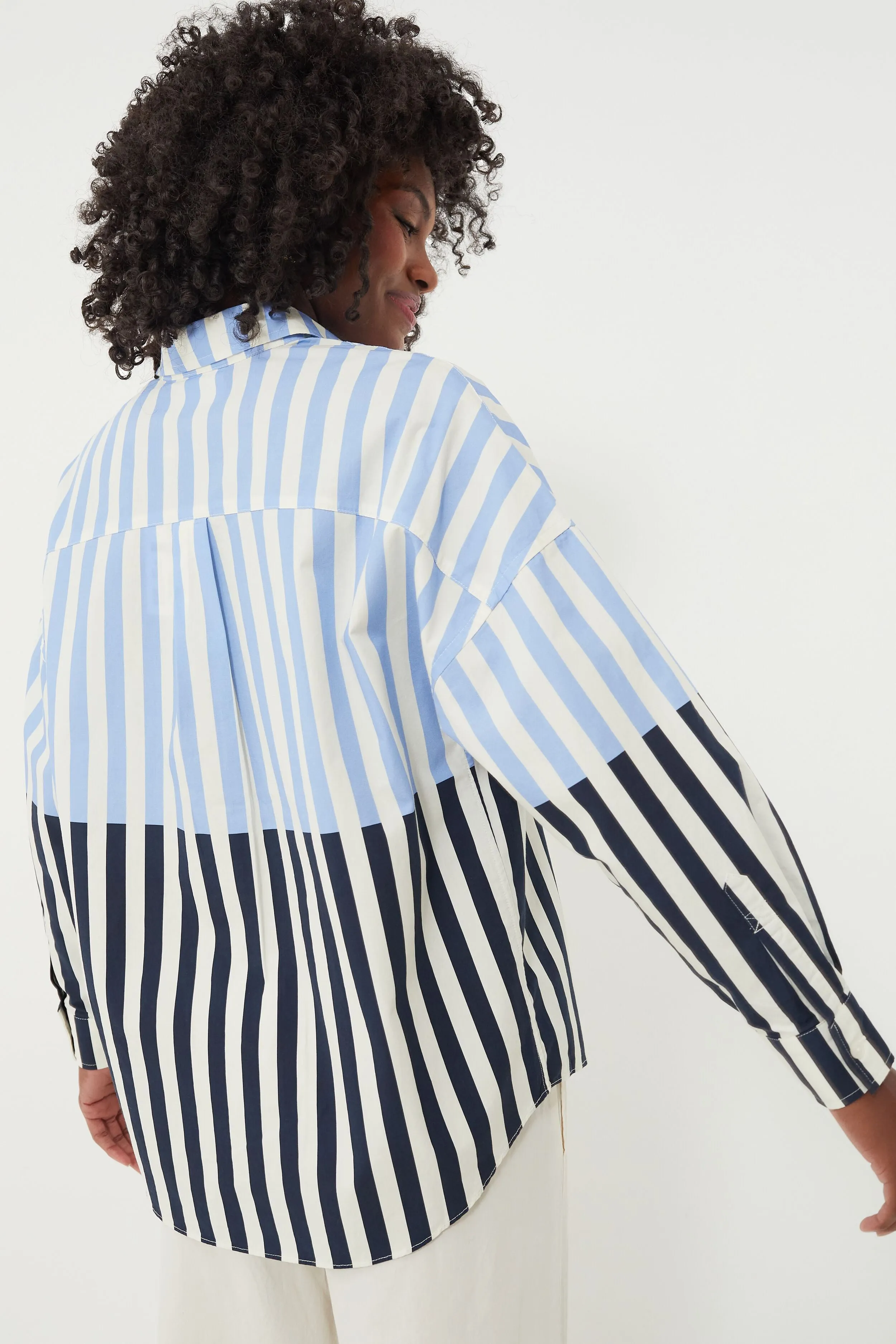 Navy and Azure Chiara Combination Stripe Shirt sold by Tuckernuck product image thumbnail 4