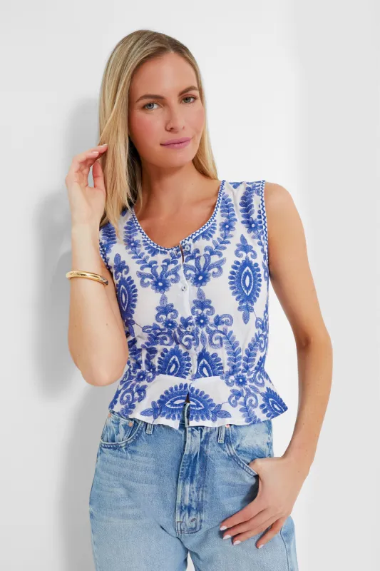 White and Blue Angelica Blouse sold by Tuckernuck