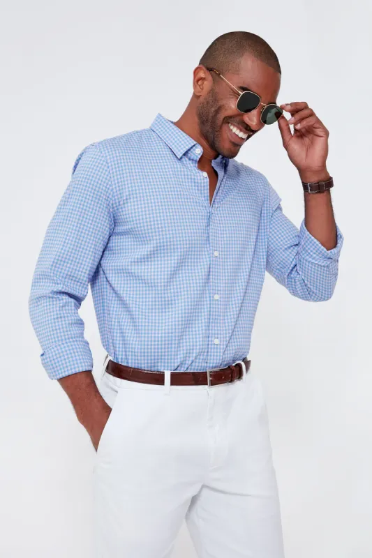 Pacific Lilac Gingham Movement Shirt made by Faherty