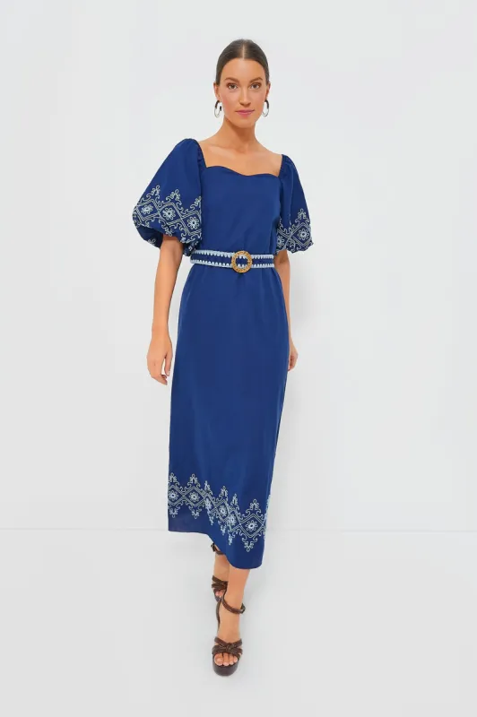 Royal with White Embroidery Maggie Maxi Dress sold by Tuckernuck