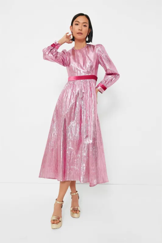 Pink Metallic Plisse Eloise Midi Dress sold by Tuckernuck