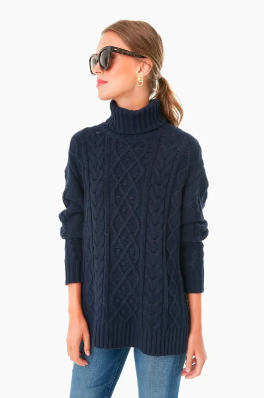 Navy Fitzgerald Cableknit Sweater sold by Tuckernuck