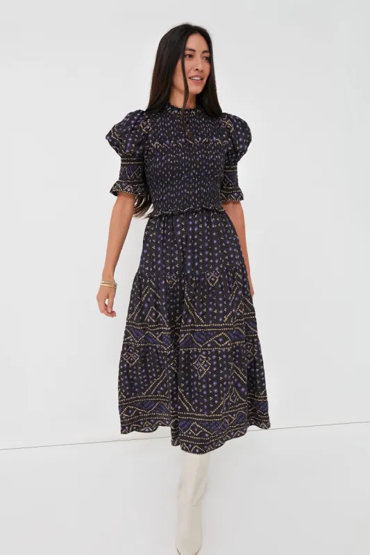 Blue Delphine Pucker Cotton Puff Sleeve Smocked Dress sold by Tuckernuck