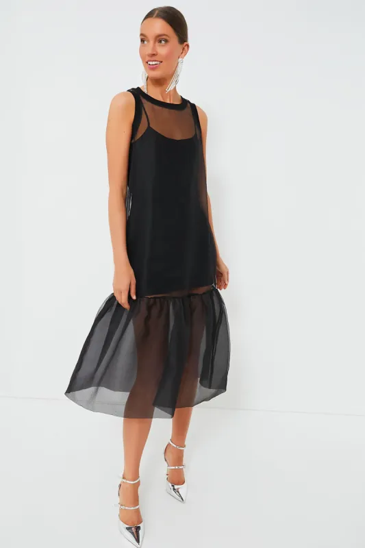 Black Midi Organza Ribbed Dress sold by Tuckernuck