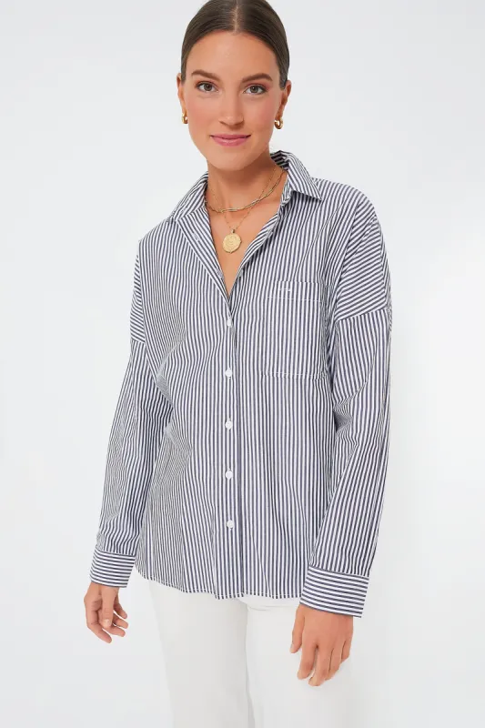 Navy and White Bi Stripe Standard Shirt sold by Tuckernuck