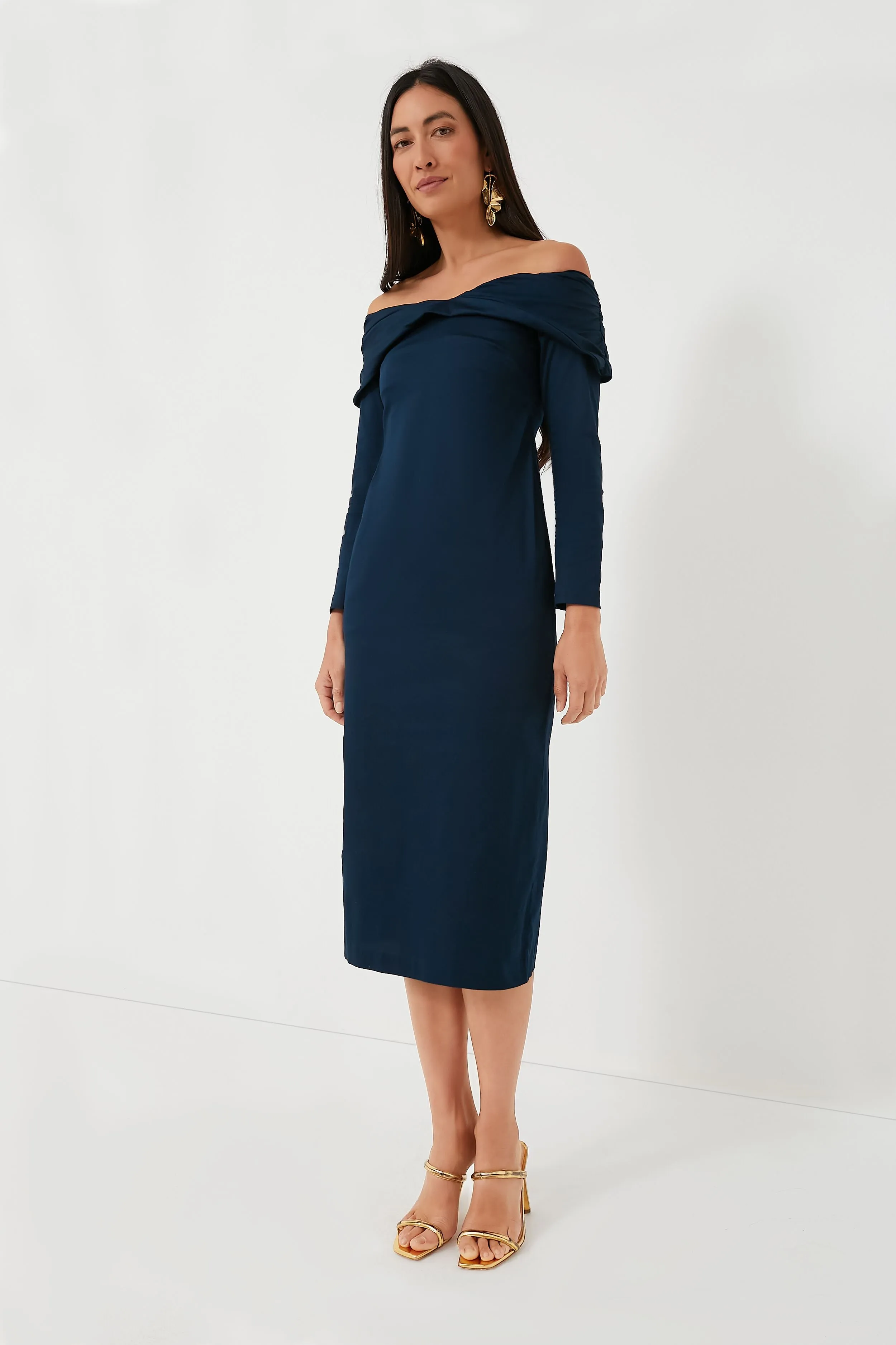 Navy Aliette Cotton Satin Midi Dress sold by Tuckernuck product image thumbnail 2