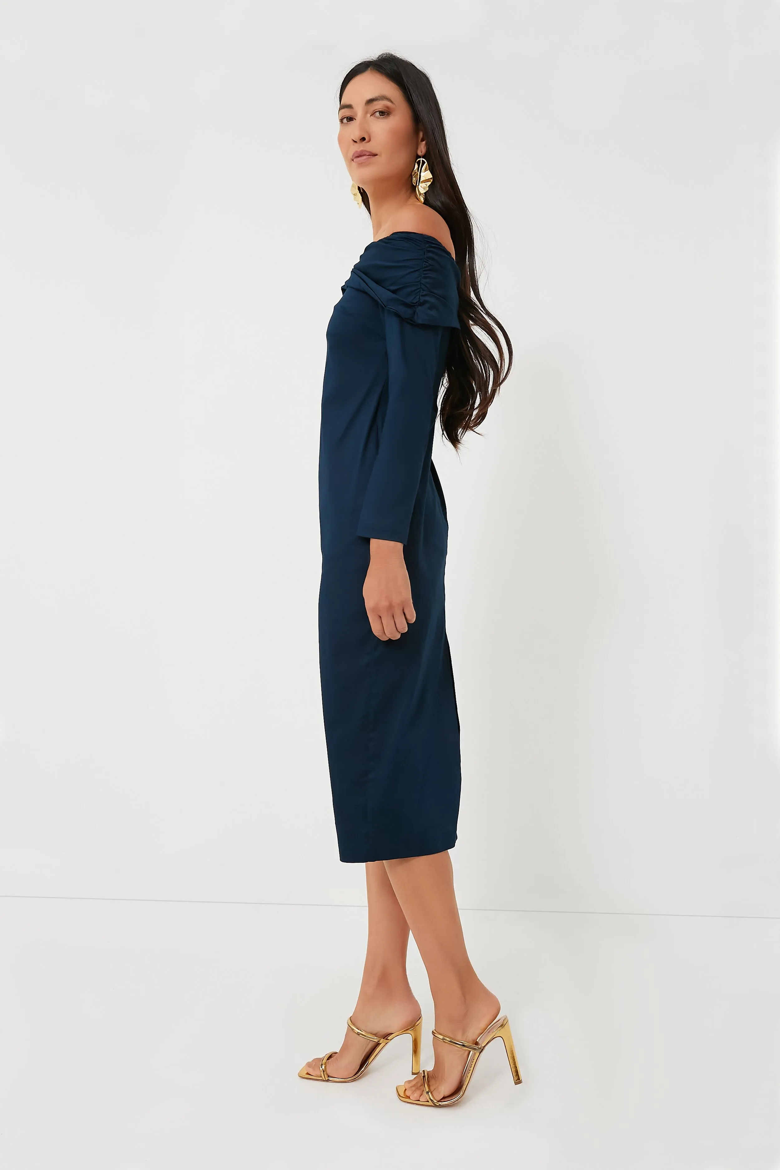Navy Aliette Cotton Satin Midi Dress sold by Tuckernuck product image thumbnail 3