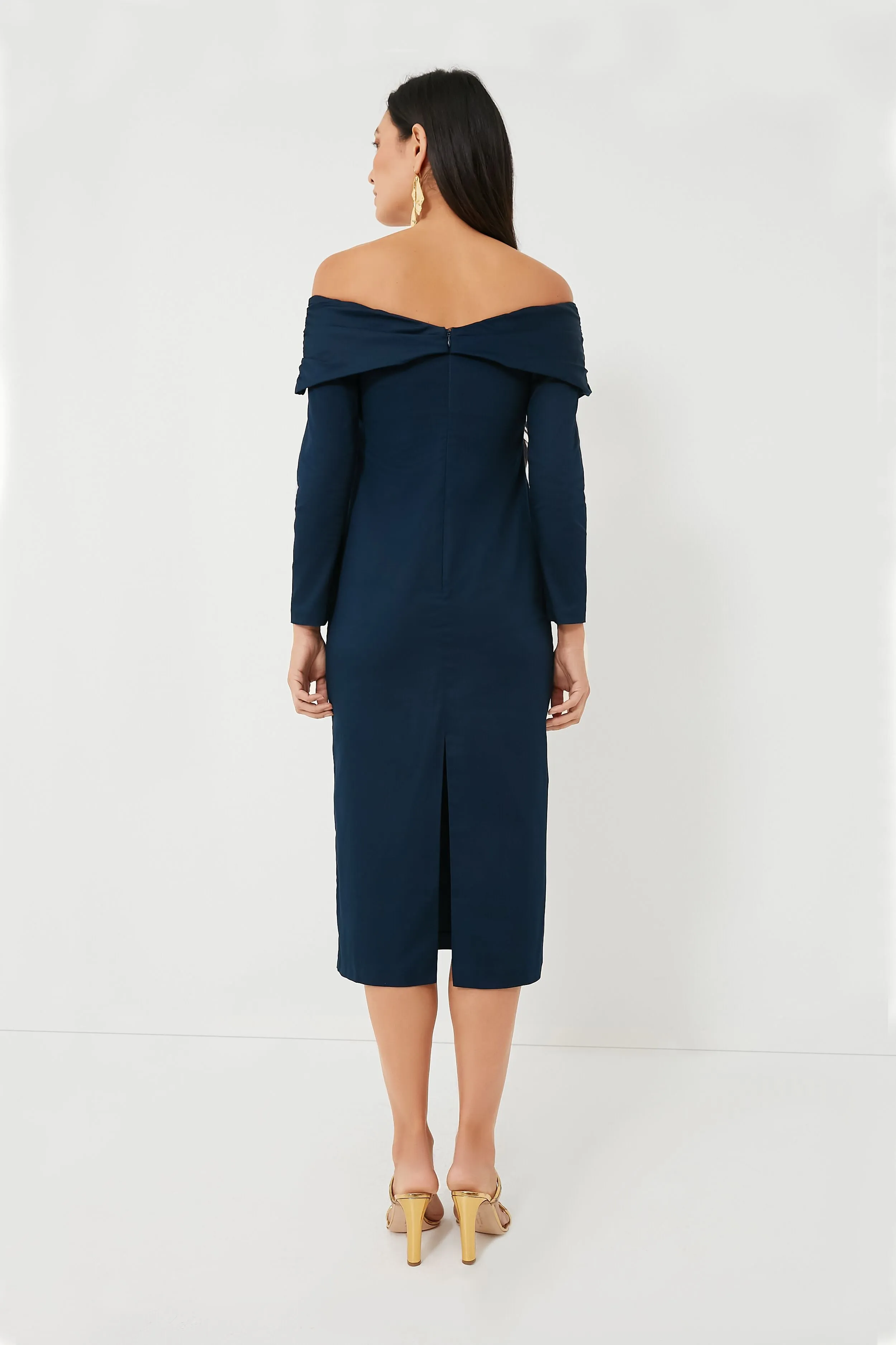 Navy Aliette Cotton Satin Midi Dress sold by Tuckernuck product image thumbnail 4